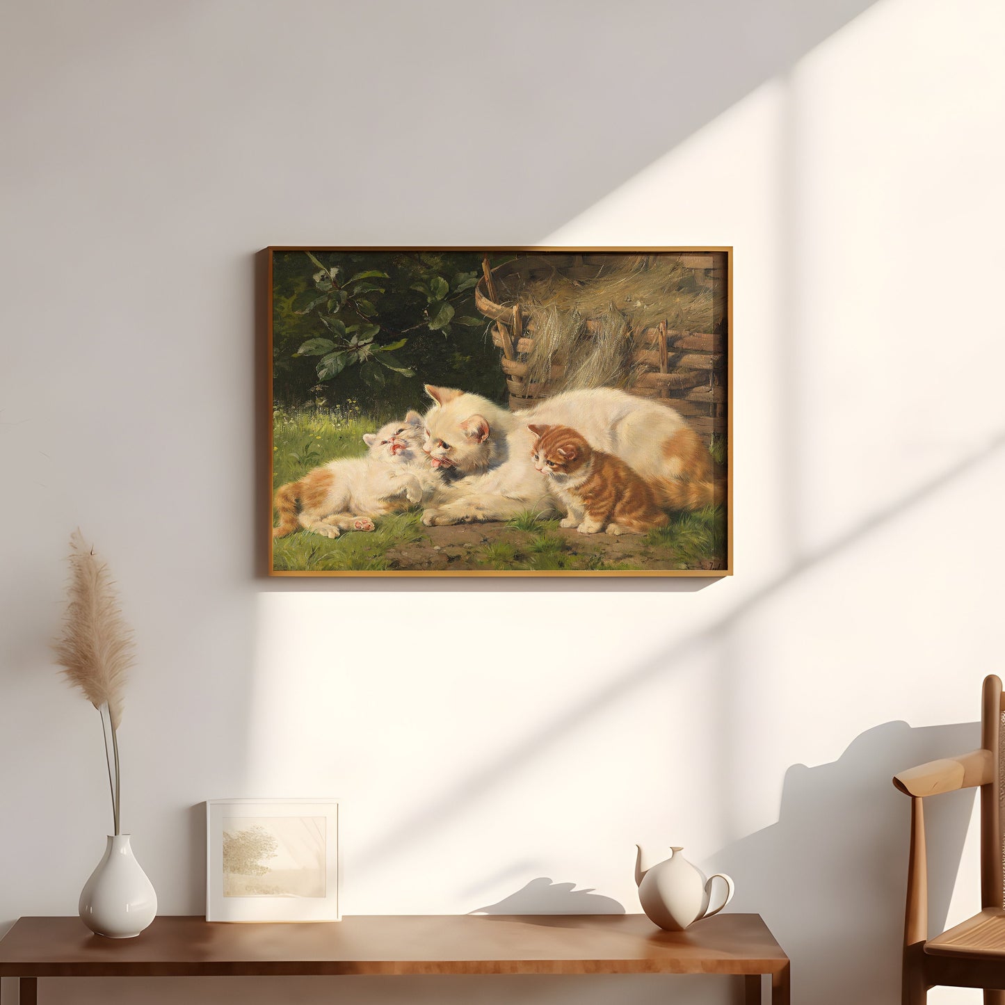 Julius Adam, Cat with two kittens, oil, cute antique painting vintage, animal lover gift, Printable art instant download, SKU 29K_JA.29