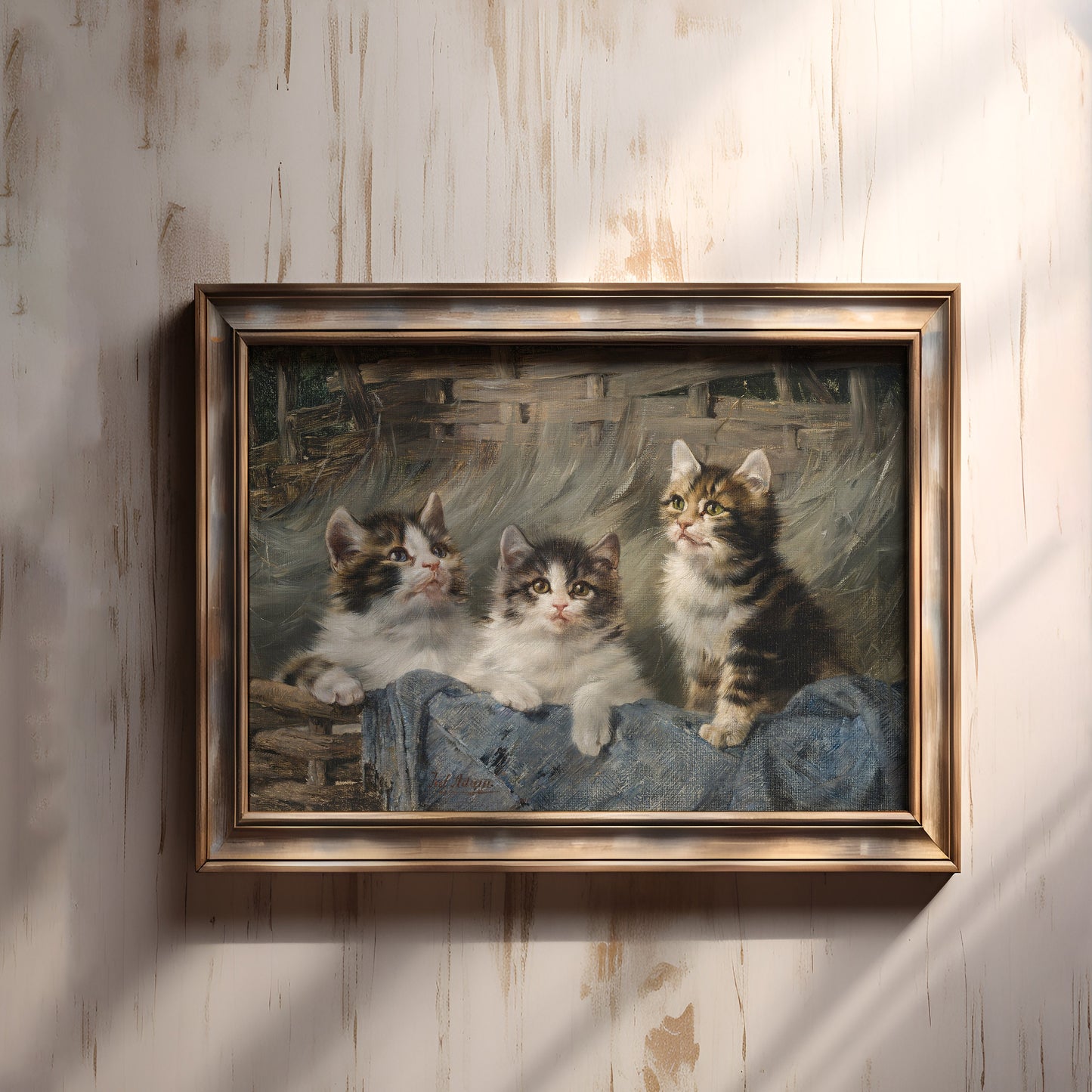Julius Adam, Three kittens, oil, cute antique painting vintage, animal lover gift, Printable art instant download, SKU 30K_JA.30
