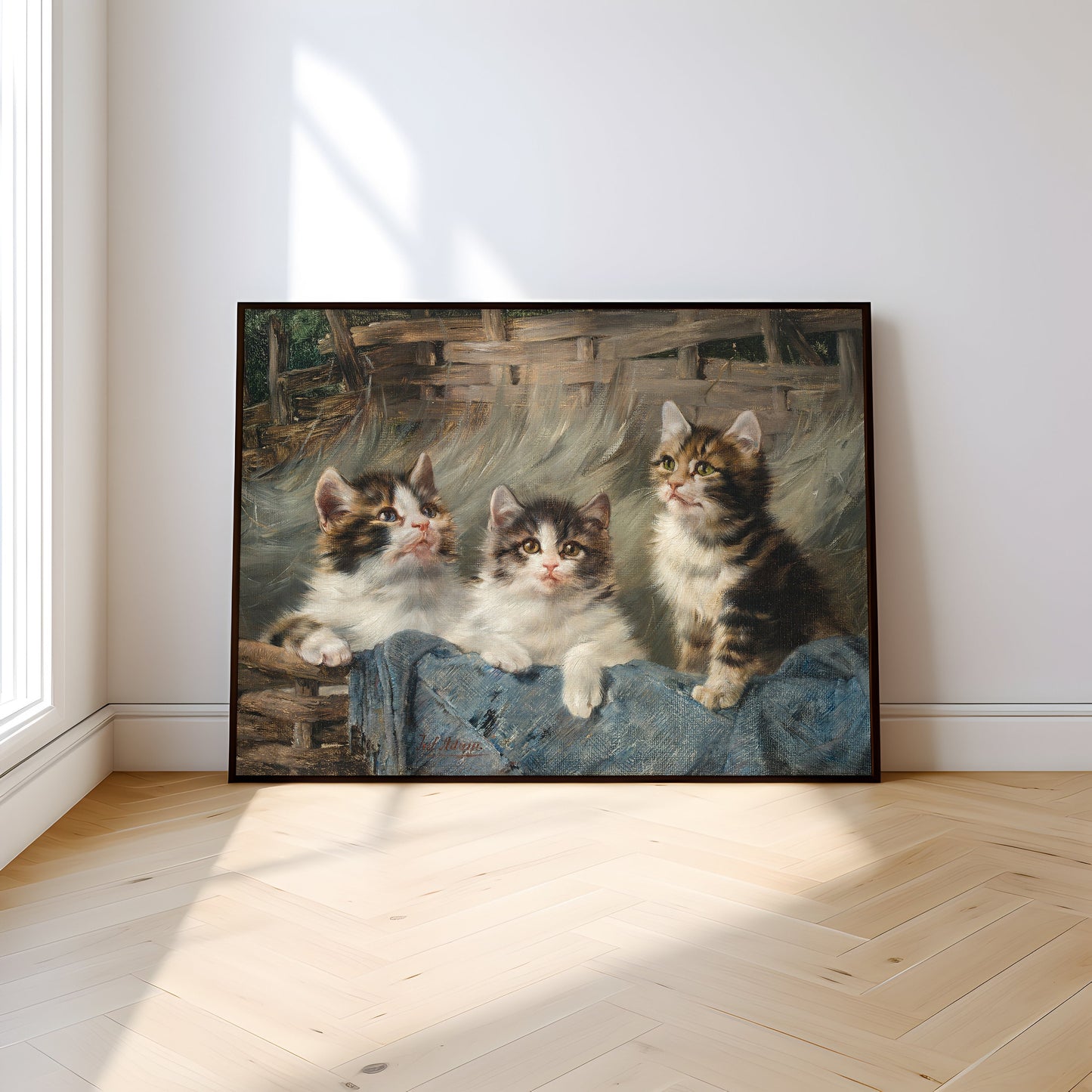 Julius Adam, Three kittens, oil, cute antique painting vintage, animal lover gift, Printable art instant download, SKU 30K_JA.30