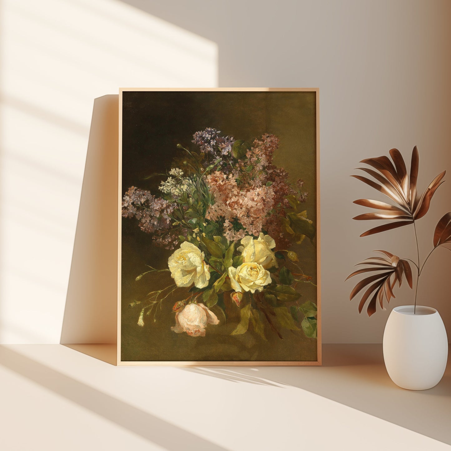 Flowers, Josefine Svoboda - Lilac and_roses, original antique painting, oil vintage, Printable art instant download, SKU K.JS43