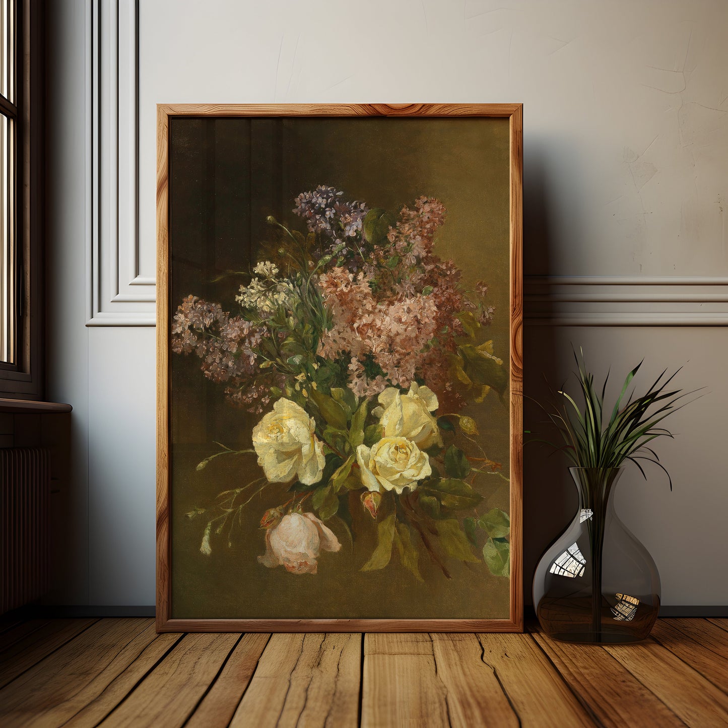 Flowers, Josefine Svoboda - Lilac and_roses, original antique painting, oil vintage, Printable art instant download, SKU K.JS43