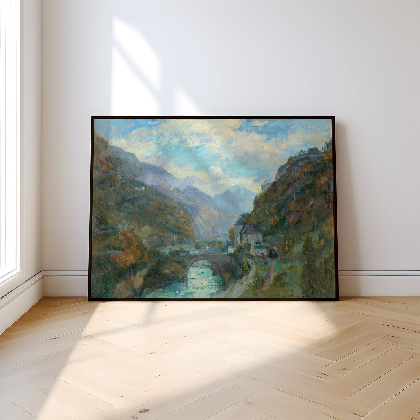 Albert Lebourg - River in Gorge of Mountains, Impressionism, original antique painting, vintage, Printable art instant download, SKU 257ACL