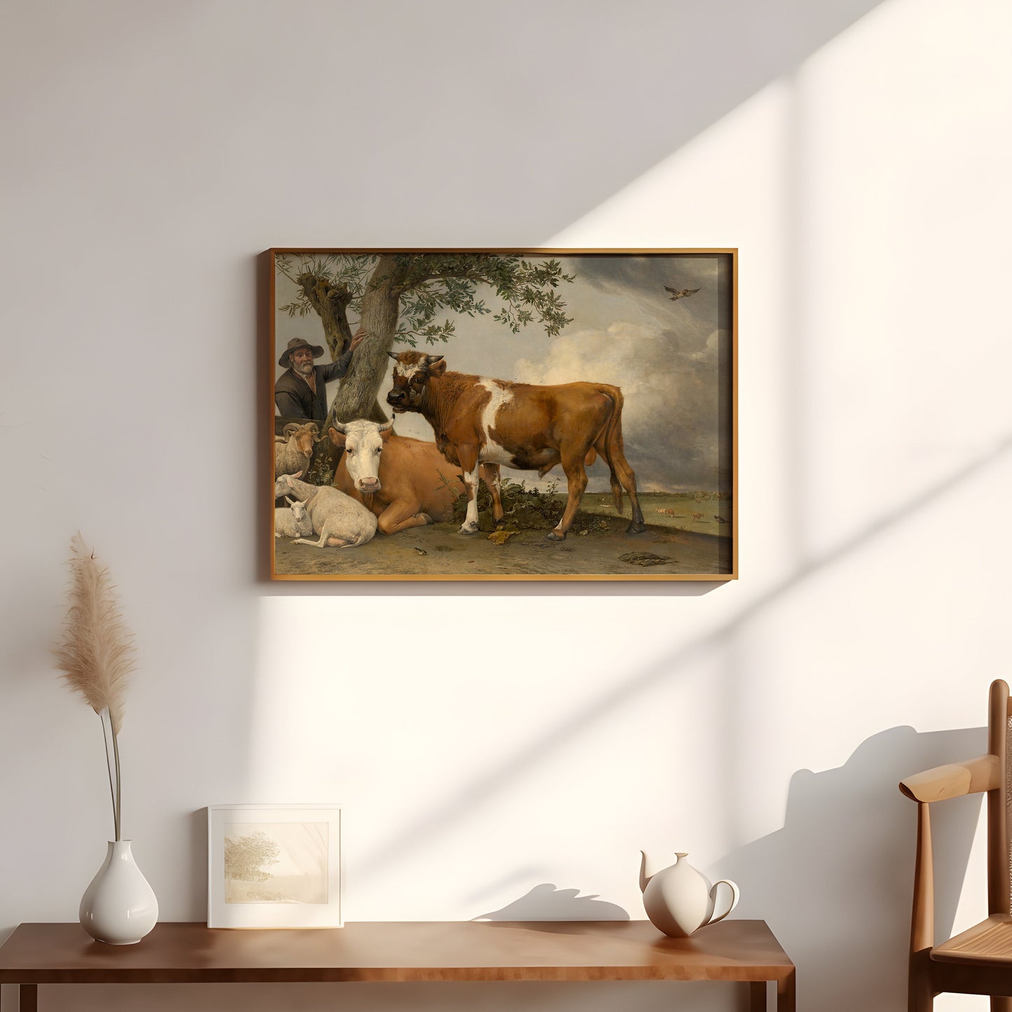 Dutch Rustic landscape, Young Bull - Paulus Potter, original antique painting, oil, vintage, Printable art, instant download, SKU 258PP
