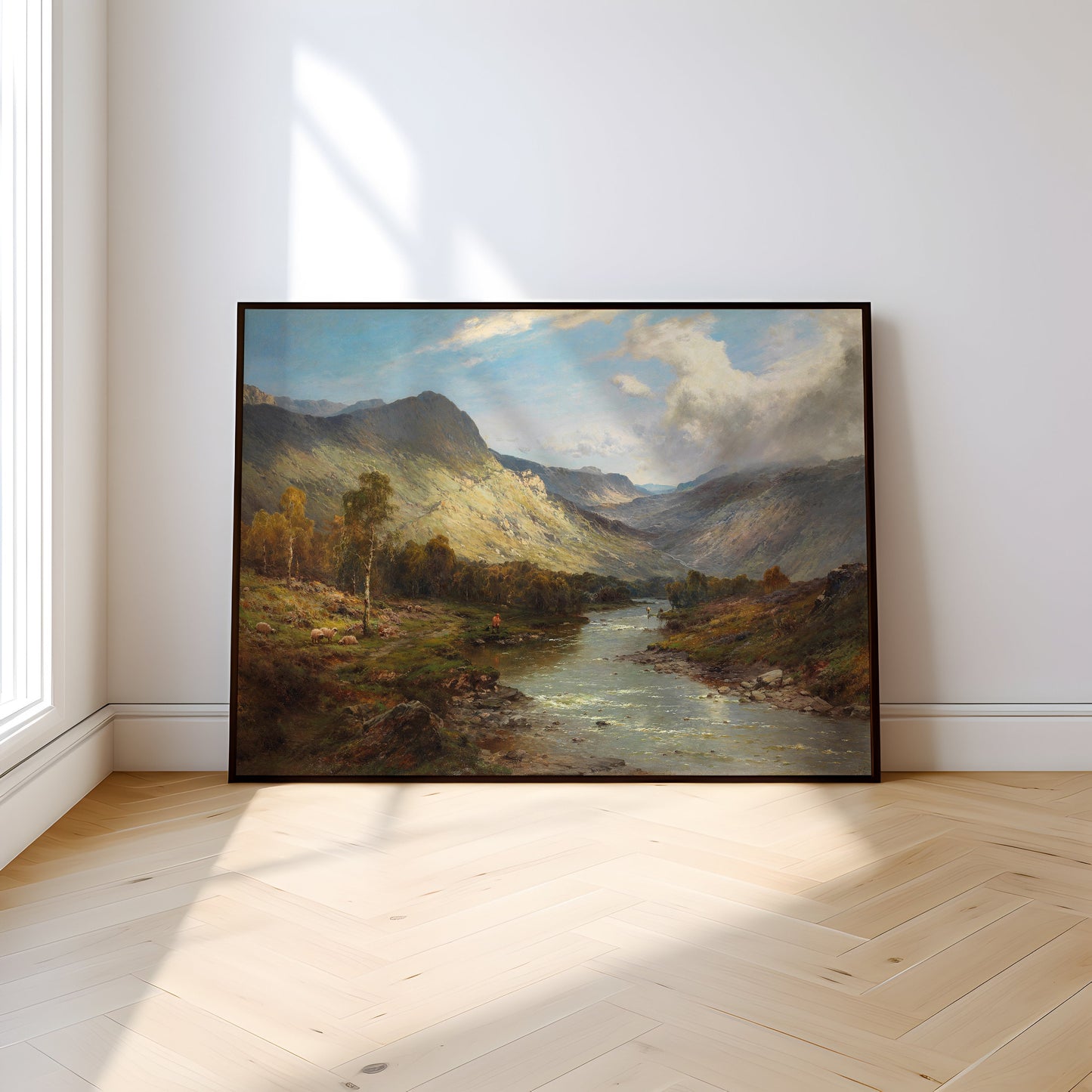 Alfred de Breanski - Fishing on Shore of Mountain Rive, original antique painting oil, vintage, Printable art, instant download, SKU 259AB