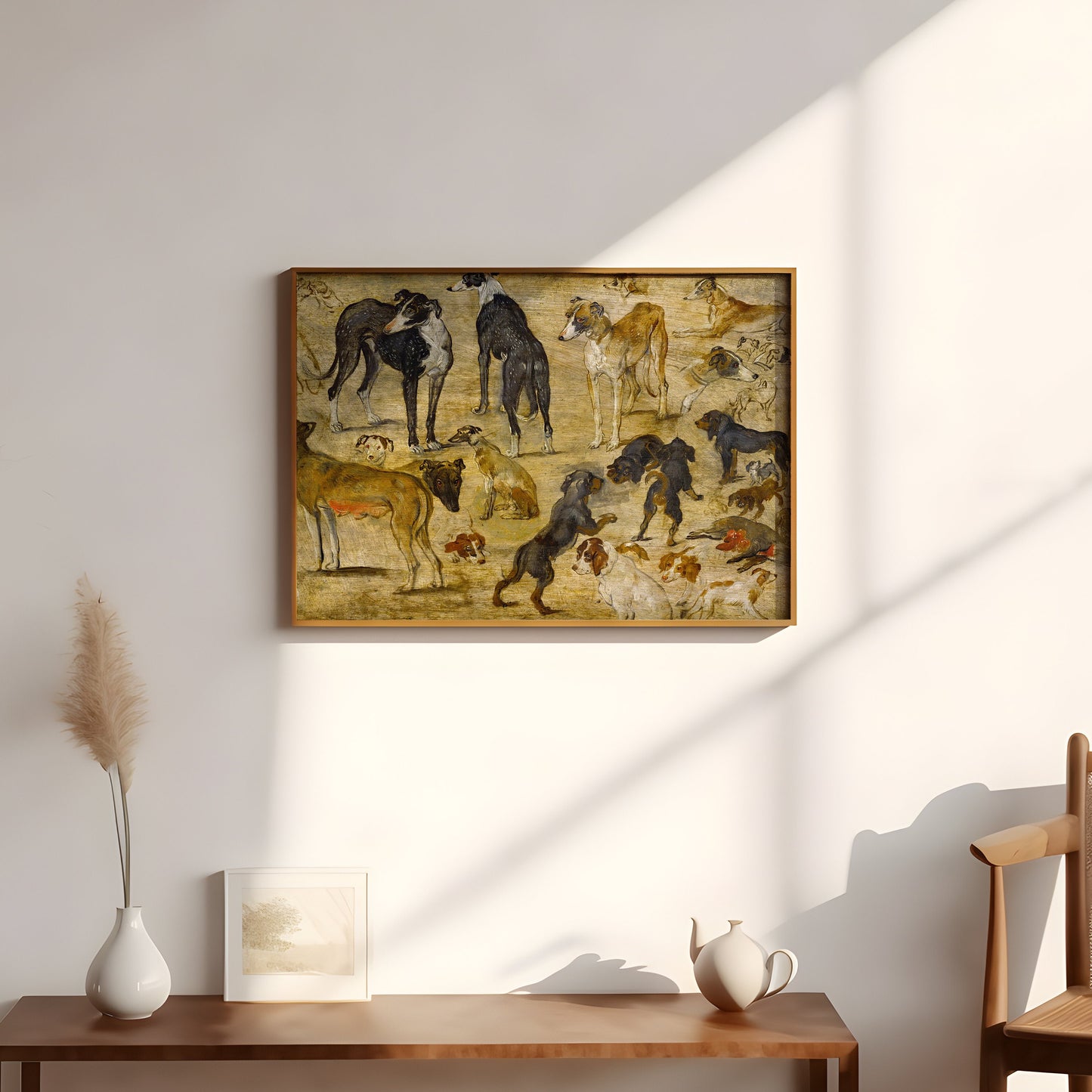 Dutch painter Jan the Elder Brueghel - Study Of Hounds, original antique painting, oil, vintage, Printable art instant download, SKU 265JEB