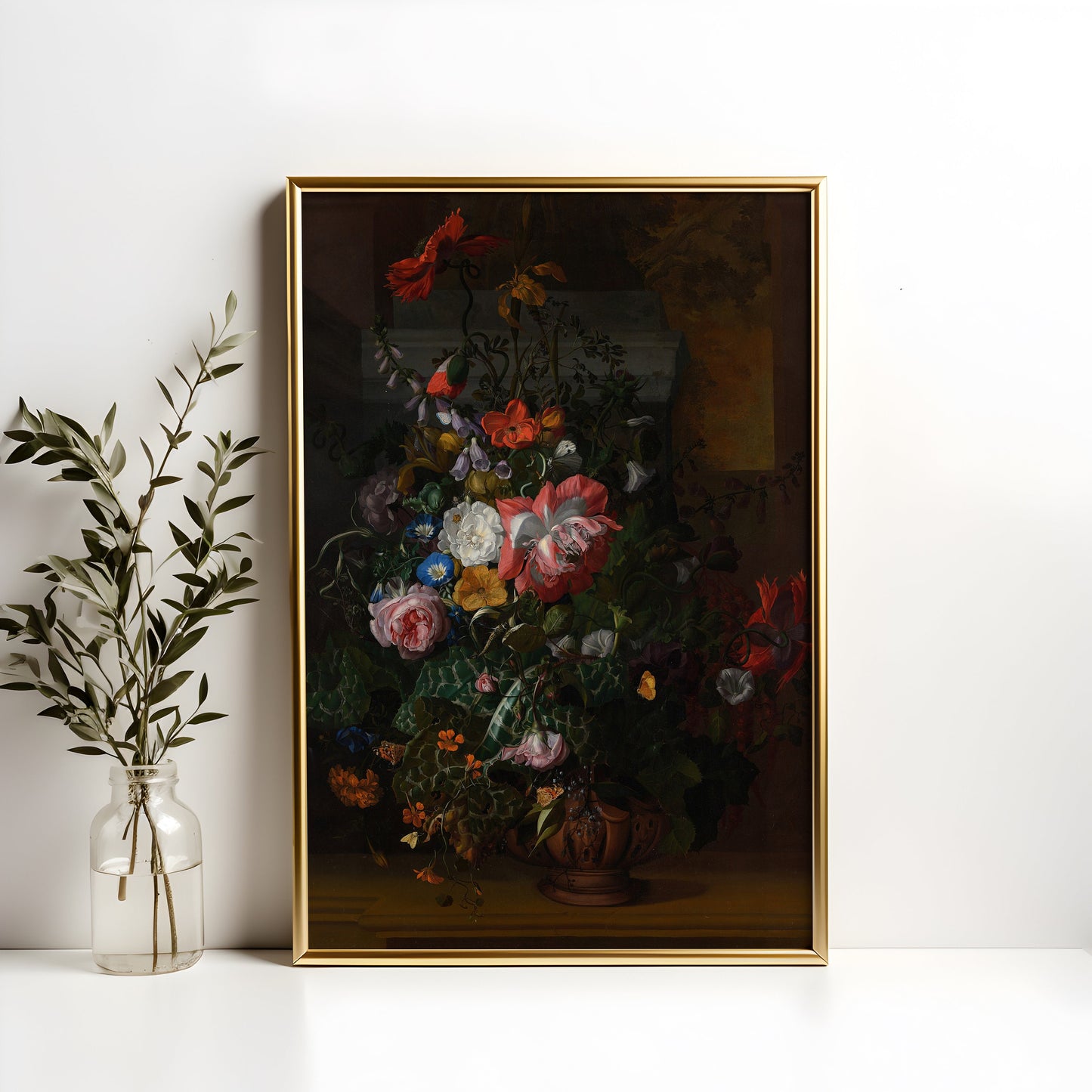 Rachel Ruysch - Roses, Convolvulus, Poppies, original antique painting, oil vintage, Printable art instant download, SKU 180RR