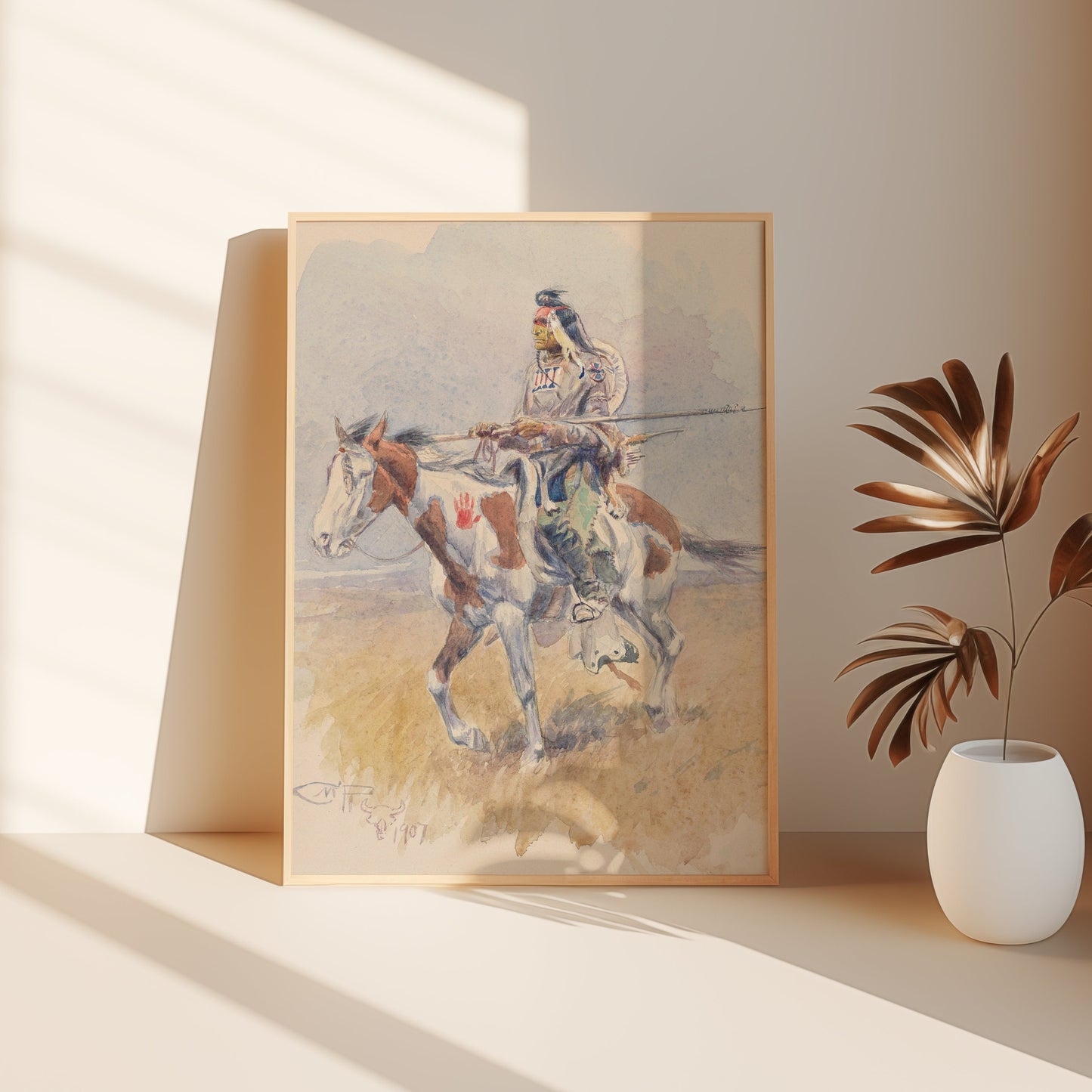 Charles Marion Russell - Indian on Horseback, antique watercolour painting, vintage, Printable art instant download, SKU 188CMR