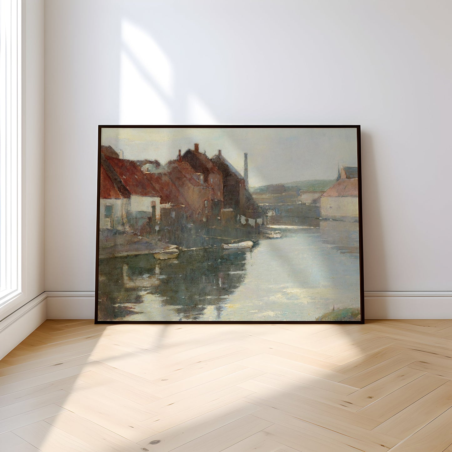 Soren Emil Carlsen - The Canal, Urban Landscape, original antique painting oil, vintage, Printable art instant download, SKU 196SEC