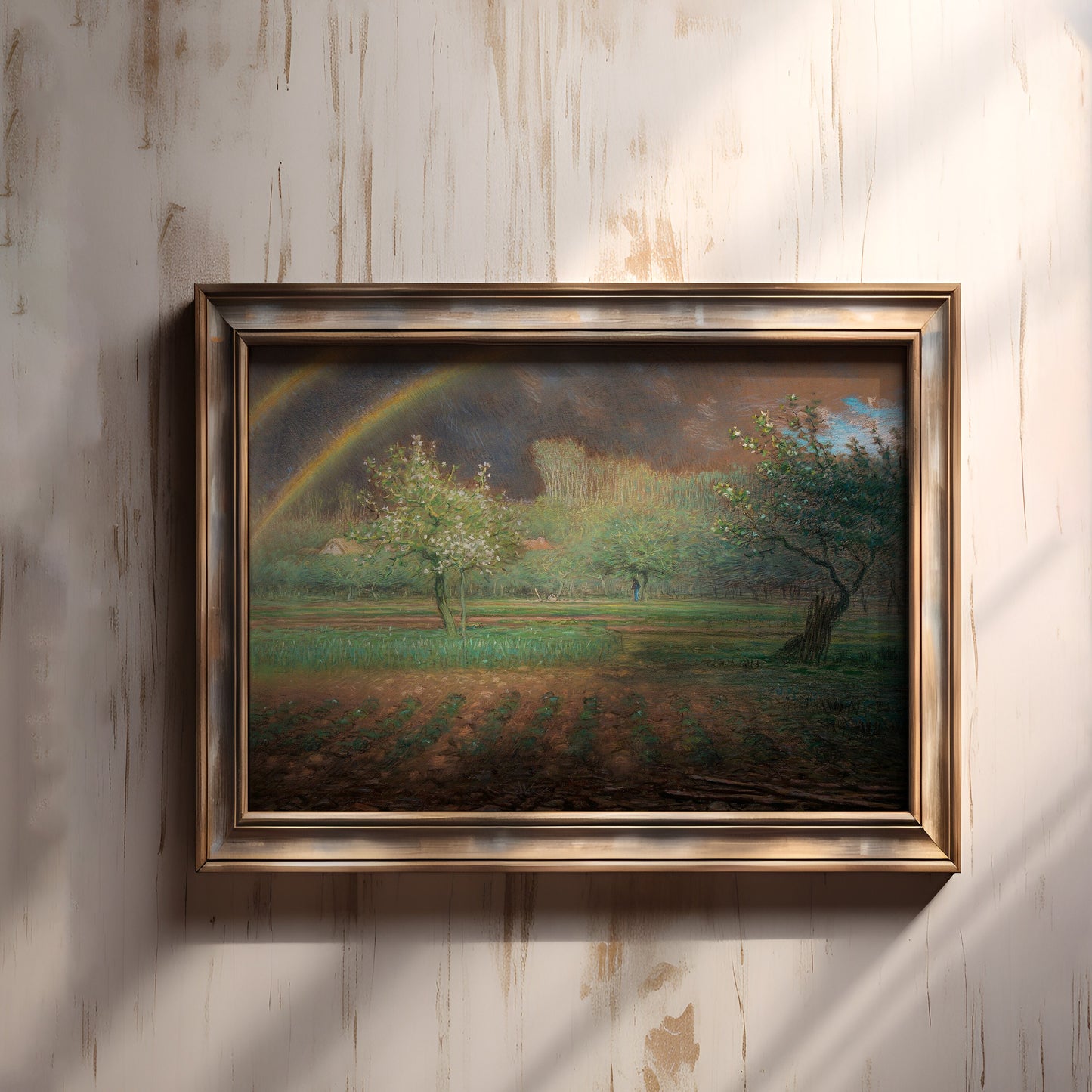 Rustic landscape , Jean-François Millet - Rainbow , Pastel antique painting , vintage Printable art instant download , SKU 209JFM