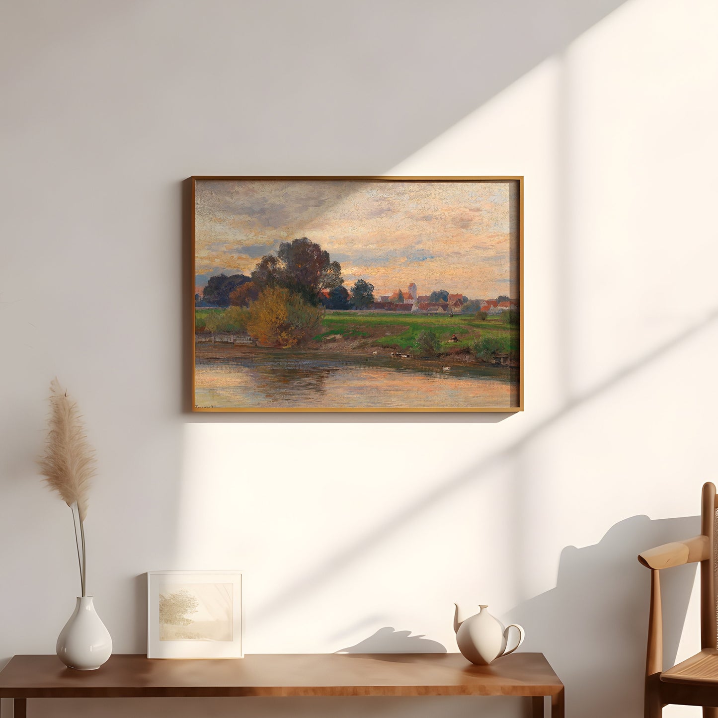 Rustic Landscape , Hugo Darnaut - Evening , original antique painting , oil vintage Printable art instant download , SKU 217HD