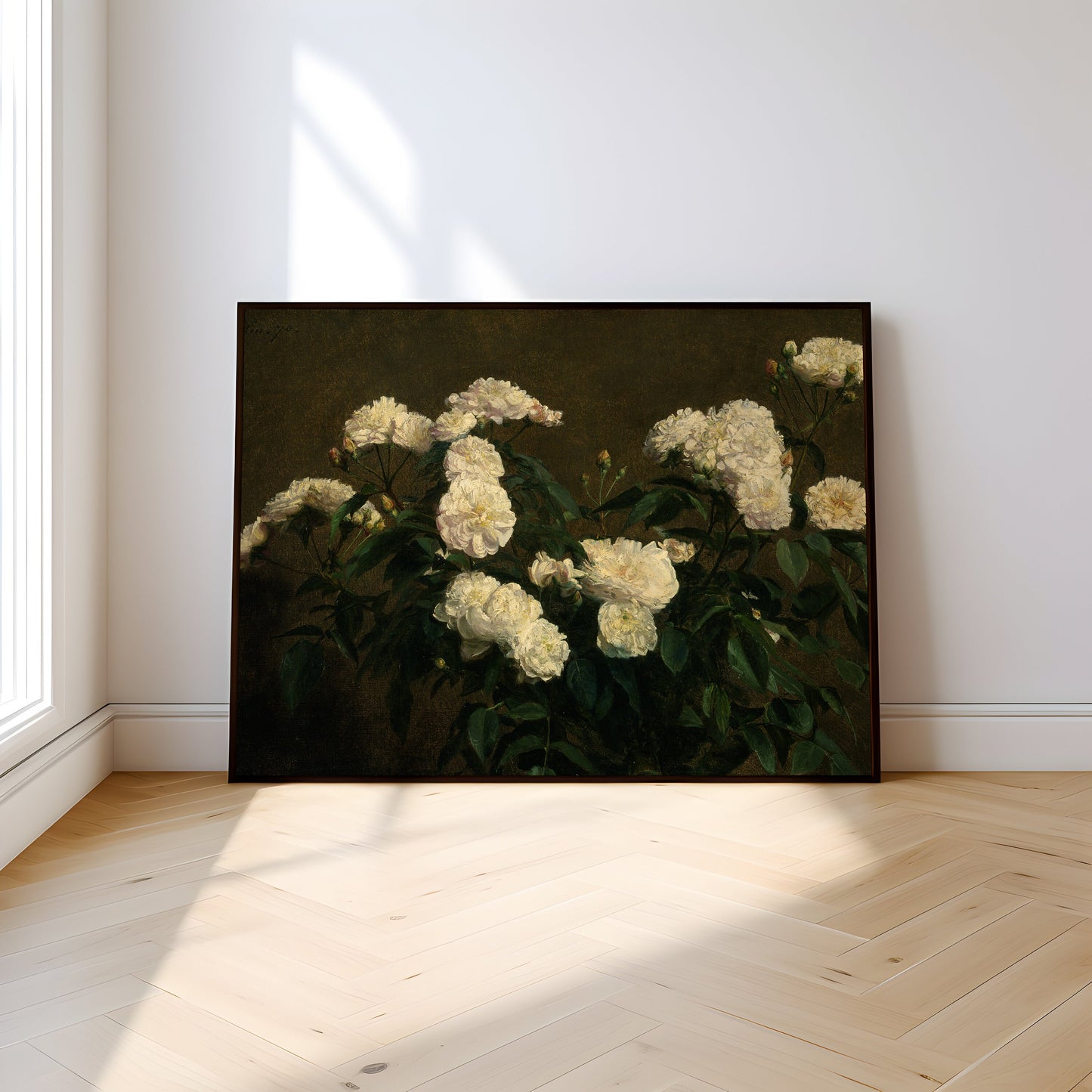 Flowers, Henri Fantin-Latour - Still Life of White Roses, original antique painting, oil vintage, Printable art instant download, SKU 220HFL