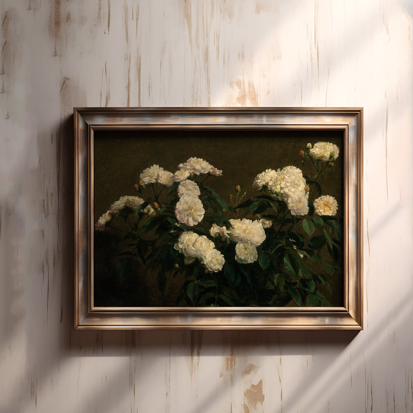 Flowers, Henri Fantin-Latour - Still Life of White Roses, original antique painting, oil vintage, Printable art instant download, SKU 220HFL