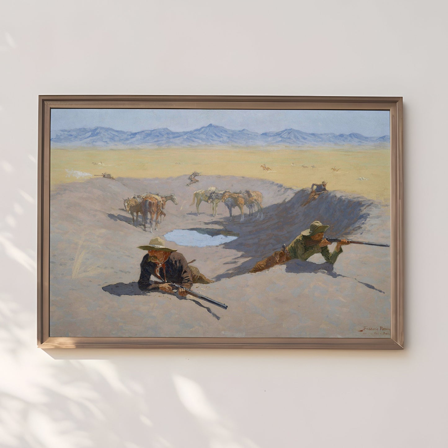 Frederic Remington - Fight for the Waterhole, Western & cowboys, antique painting, oil, vintage, Printable art instant download, SKU 227FR