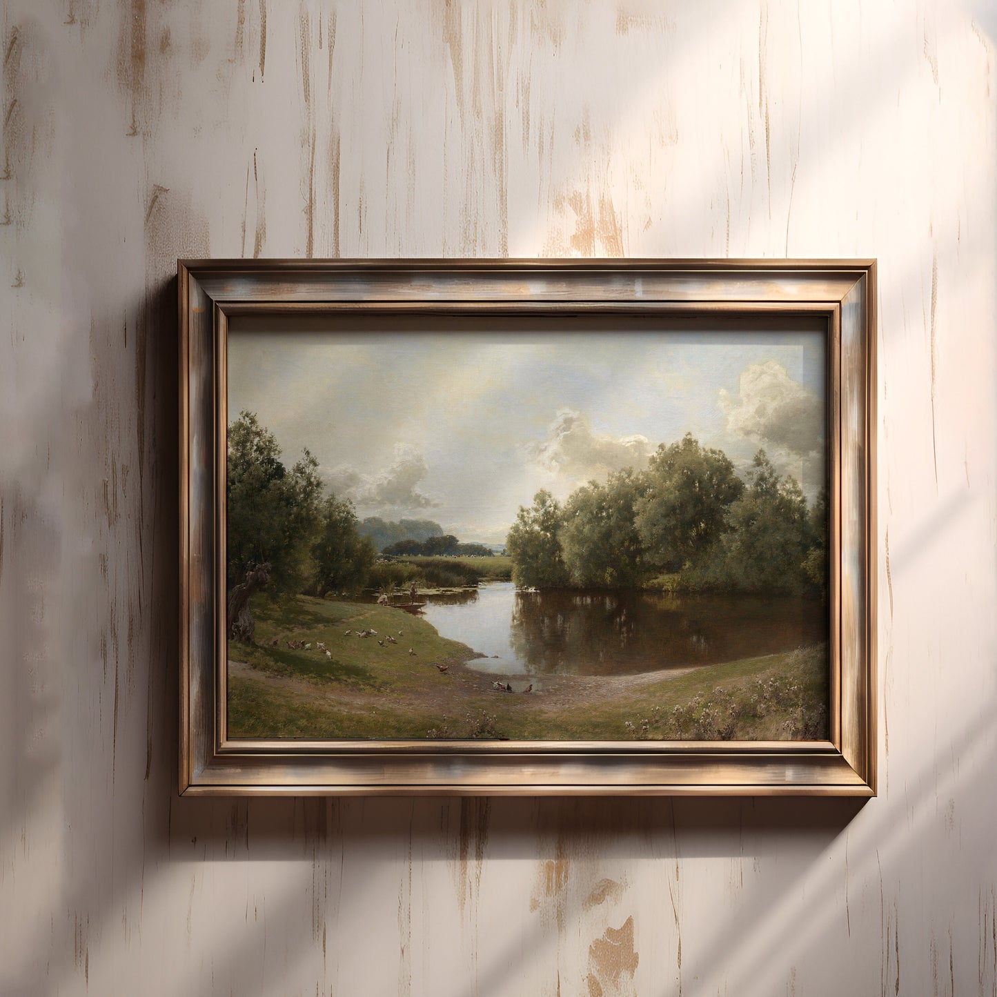 Rustic Landscape , Alfred Parsons - Ouse at Bledsoe , original antique painting , oil vintage Printable art instant download , SKU 238AP
