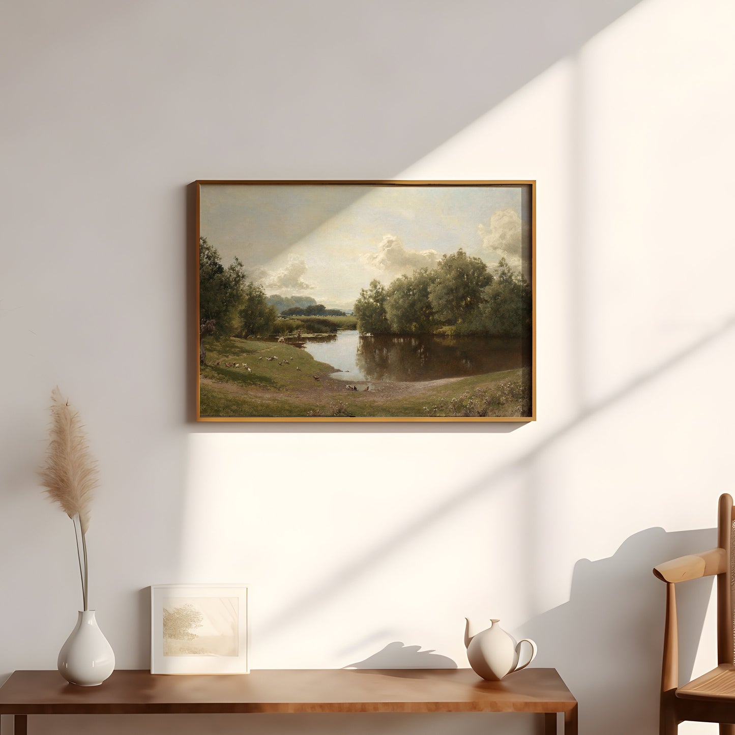 Rustic Landscape , Alfred Parsons - Ouse at Bledsoe , original antique painting , oil vintage Printable art instant download , SKU 238AP