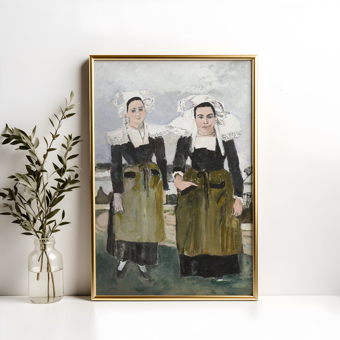 Portrait Two Bretonnes - Max Jacob , oil original antique figure painting , vintage Printable art instant download , SKU K-MJ94