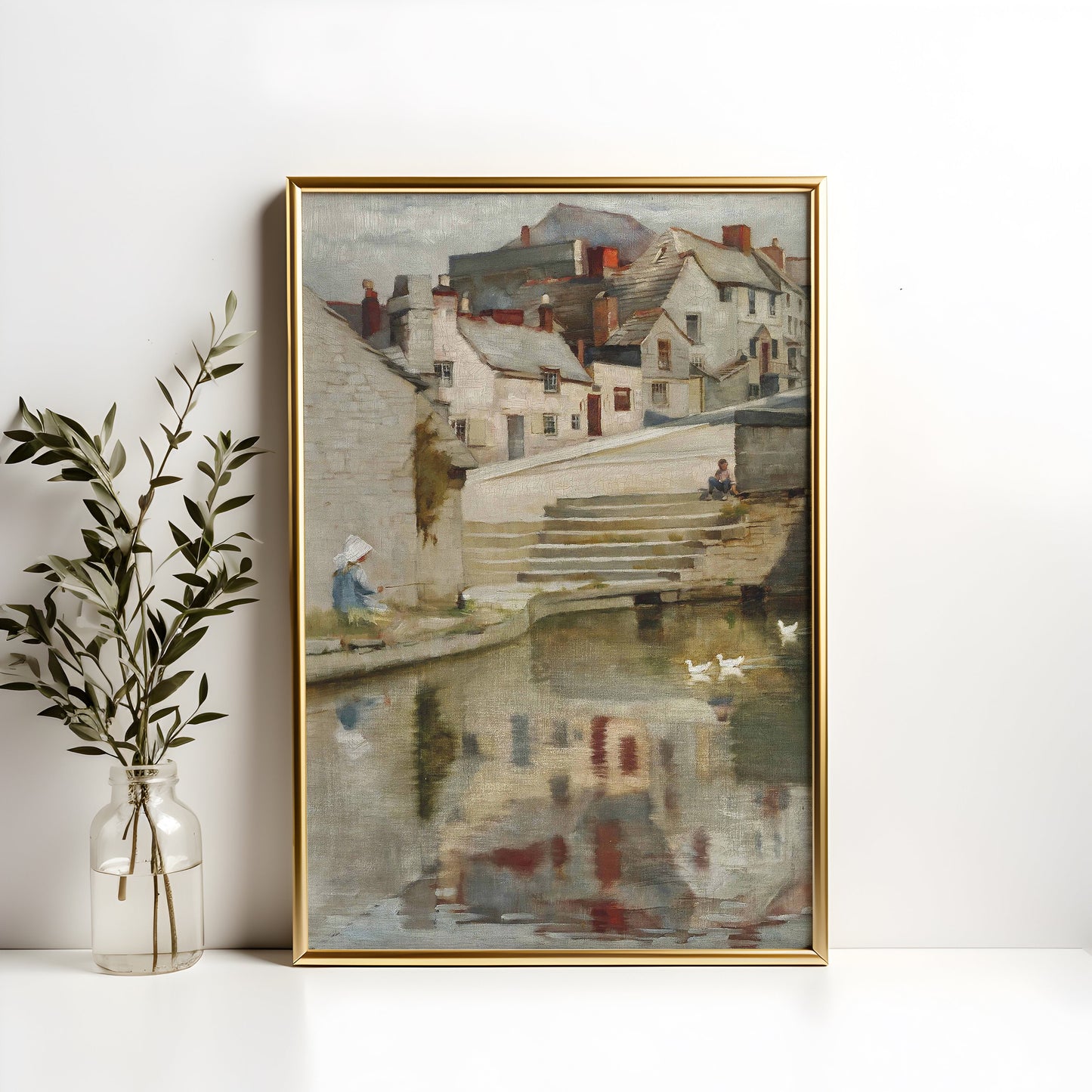 Blandford Fletcher, Old Mill Pond, original antique painting, oil, vintage, Printable art of high resolution instant download, SKU K-BF124