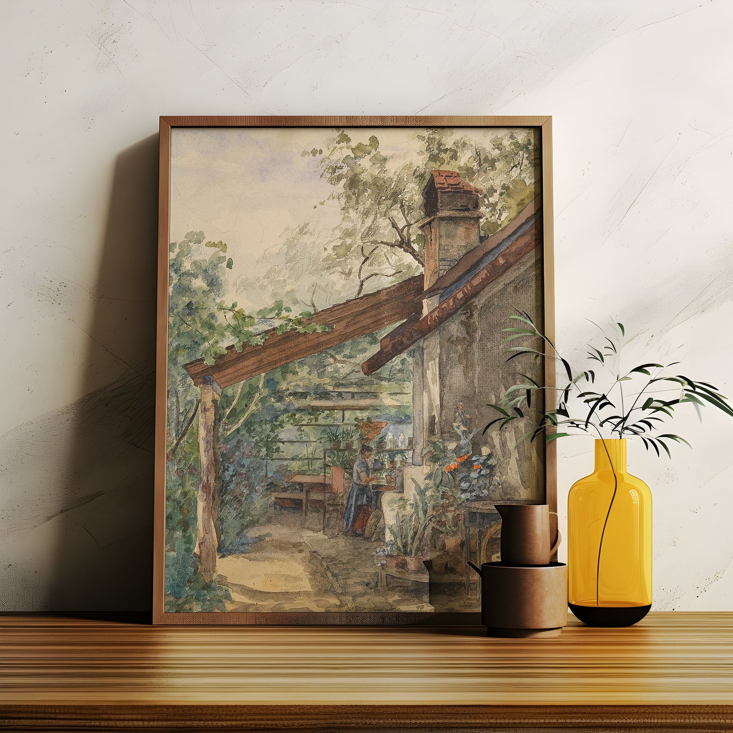 Hugo Charlemont, Rustic landscape, original antique painting, watercolour, vintage, Printable art instant download, SKU K-HC62