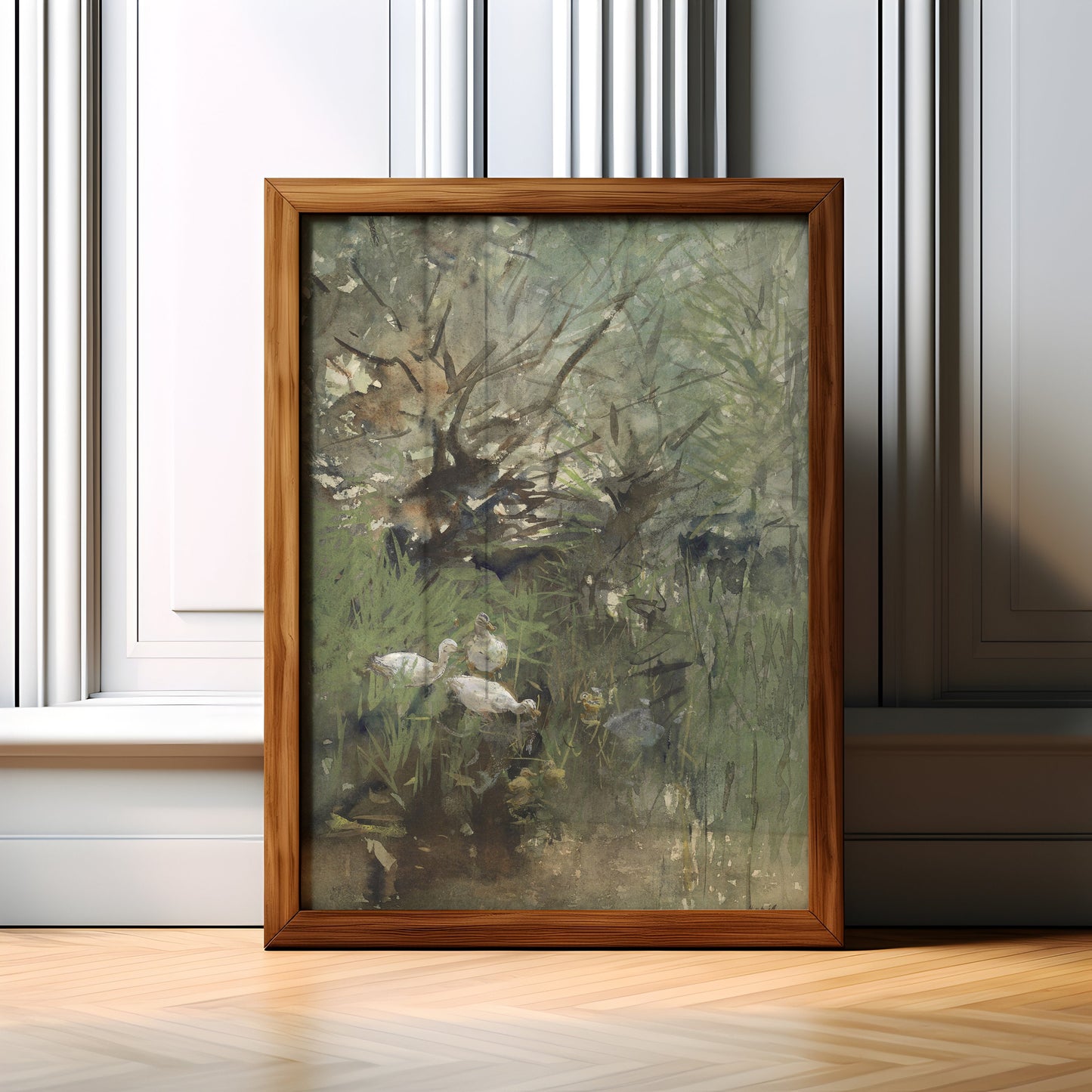 Willem Maris - Ducks under willows, original antique painting, watercolour vintage, Printable art instant download, SKU K-WM67