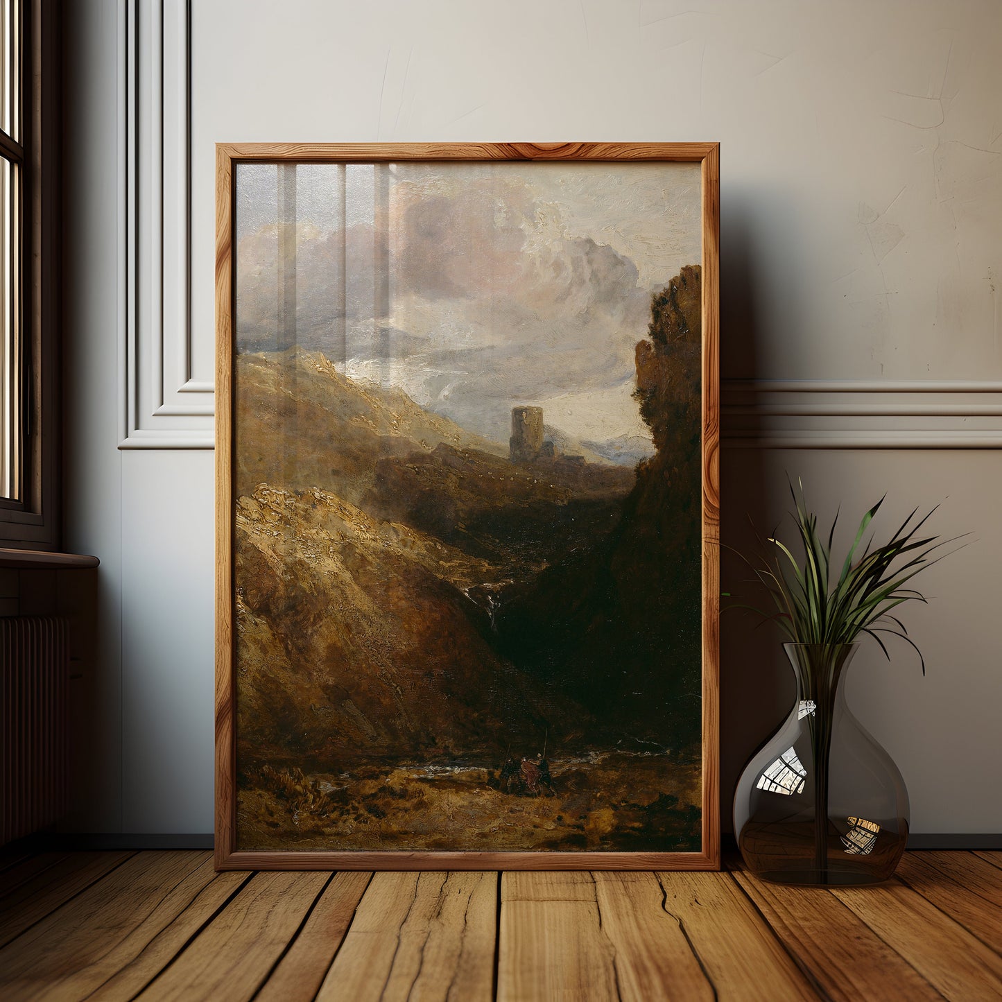William Turner, Dolbadarn Castle, Mountains, original antique painting, oil, vintage, Printable art instant download, SKU K-WT71