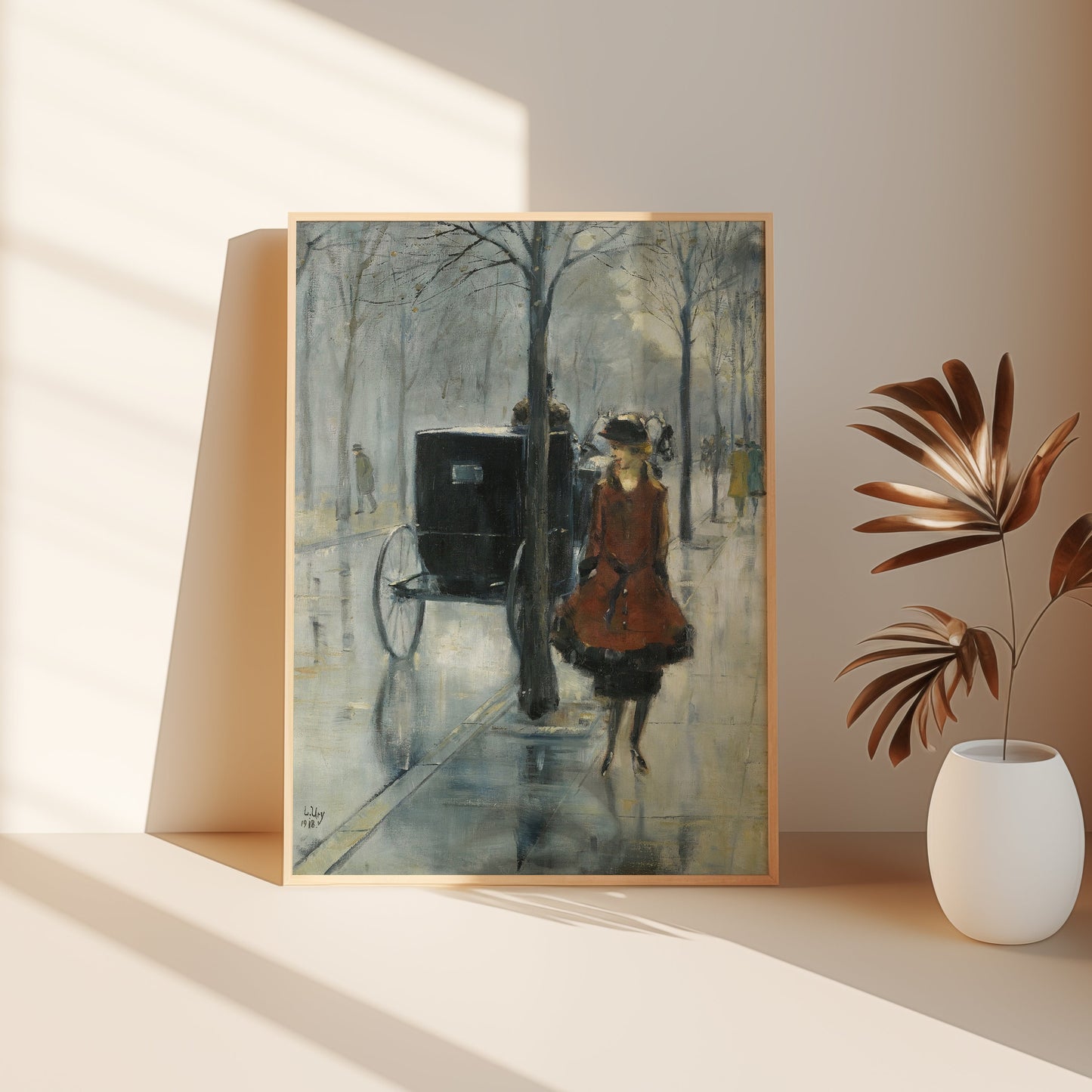 Lesser Ury - Woman on the Street, Impressionism, original antique painting, oil, vintage, Printable art instant download, SKU K-LU72