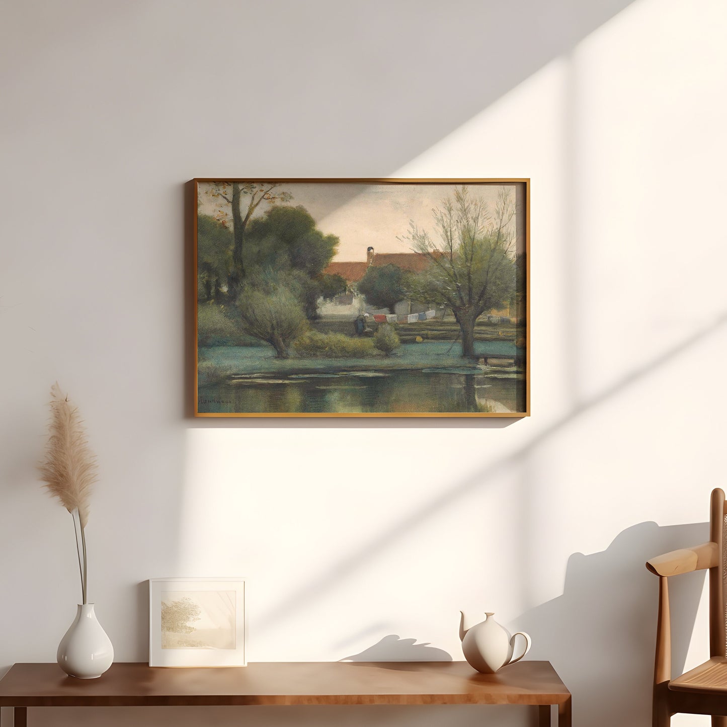 Piet Mondrian - Farmyard with Laundry, watercolour, original antique painting, vintage, Printable art instant download, SKU 252PM