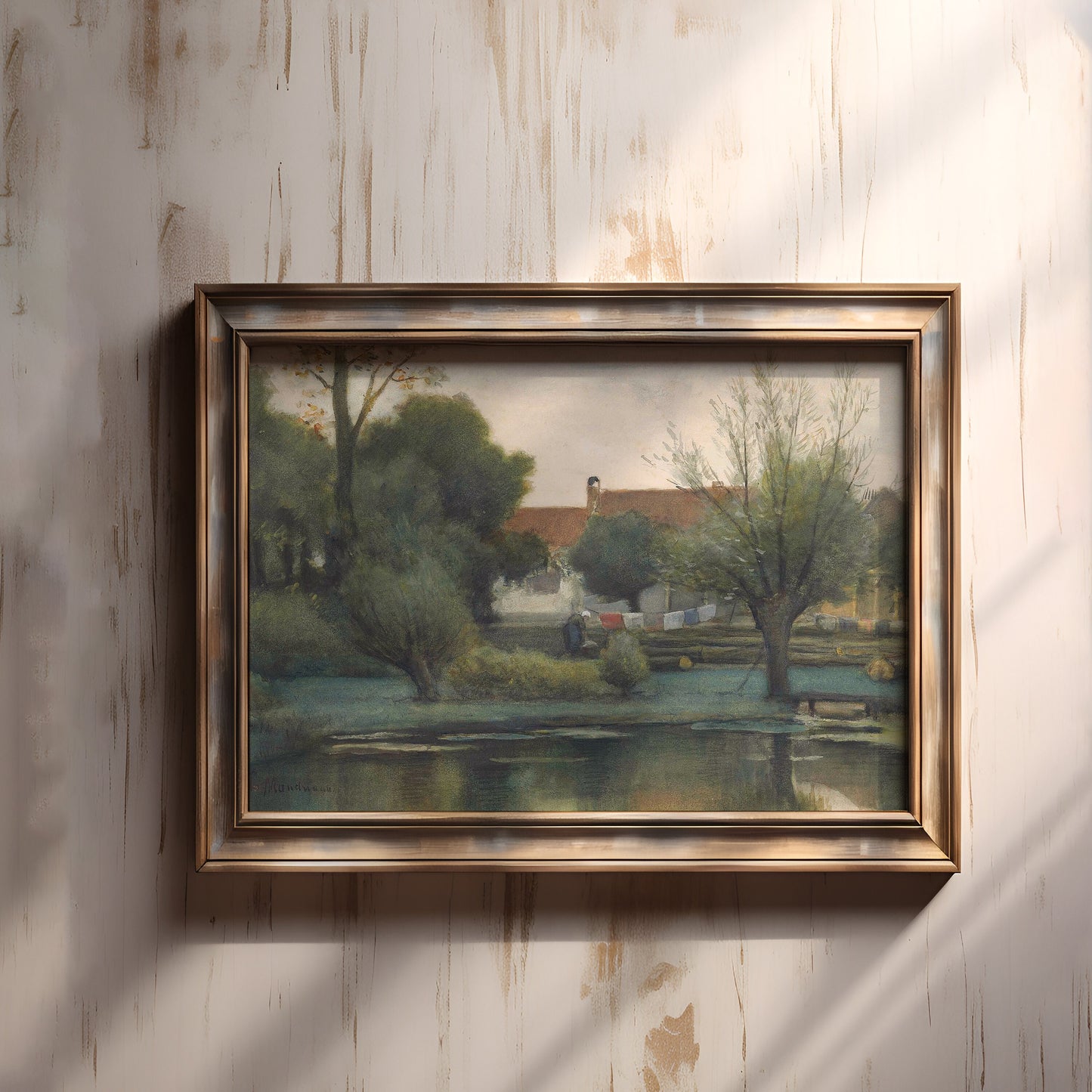 Piet Mondrian - Farmyard with Laundry, watercolour, original antique painting, vintage, Printable art instant download, SKU 252PM