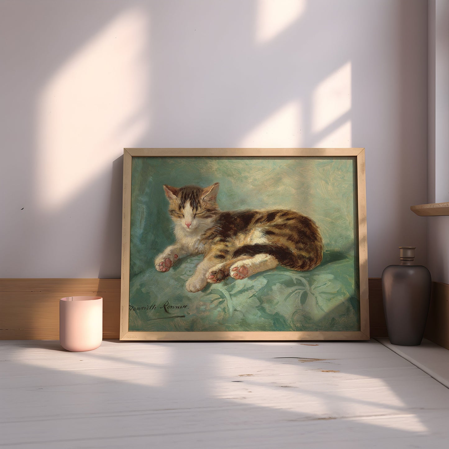 Henriette Ronner-Knip - Cat Nap, oil, cute antique painting vintage, animal lover gift, Printable art instant download, SKU - 251HRK