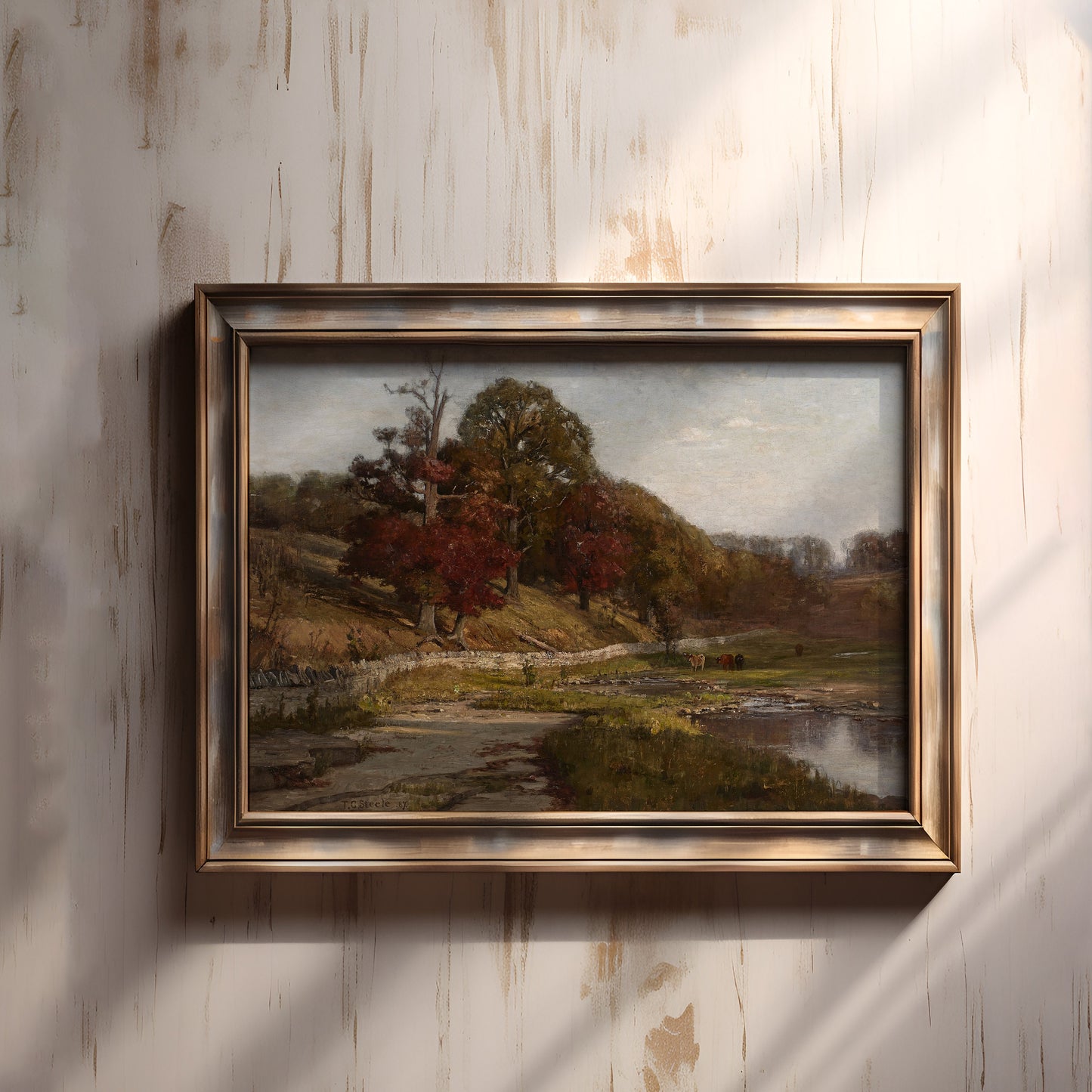 Theodore Clement Steele - Oaks of Vernon , original antique painting , oil vintage Printable art instant download , SKU 262TCS