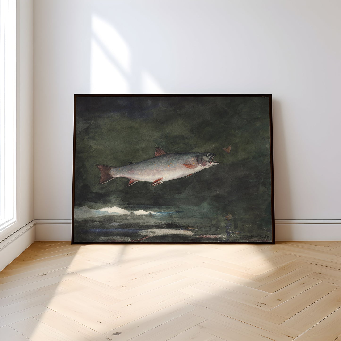 Winslow Homer - Flying Trout , 19th century watercolour original vintage painting , antique Printable art instant download, SKU 282WH