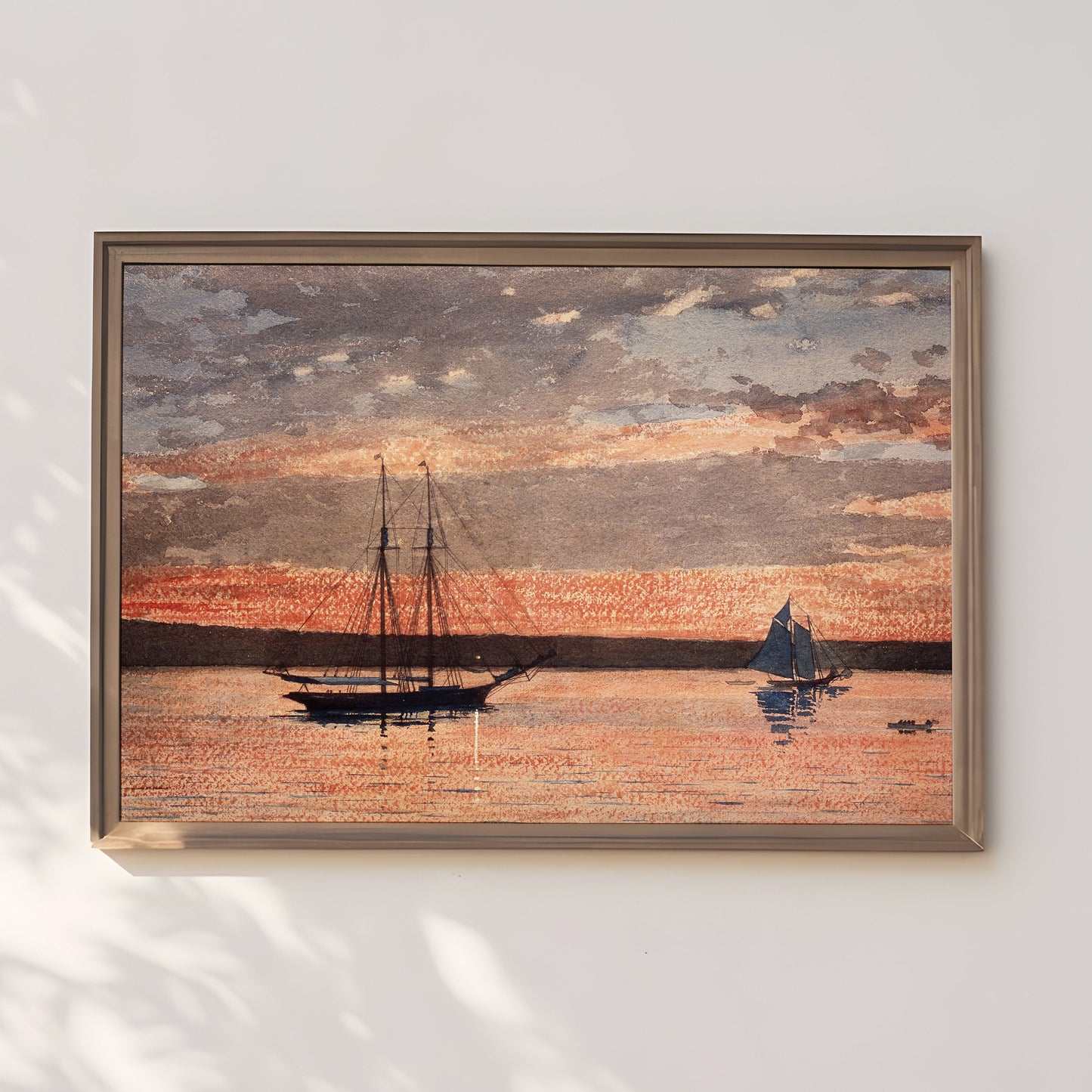 Winslow Homer - Sailboats at Sunset, 19th century, Seascape original vintage watercolour painting, Printable art instant download, SKU 284WH