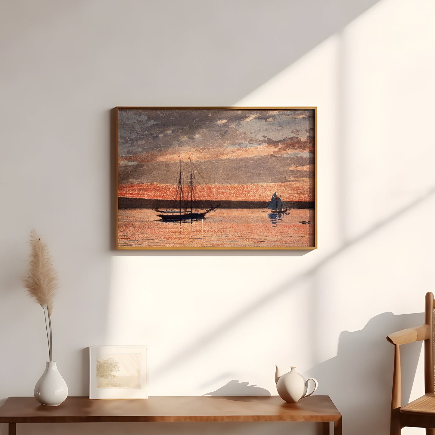Winslow Homer - Sailboats at Sunset, 19th century, Seascape original vintage watercolour painting, Printable art instant download, SKU 284WH