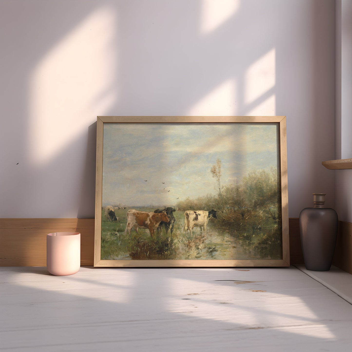 Rustic Landscape, Willem Maris - Cows in Meadow, Original vintage painting, Printable fine art instant download, SKU 288WM