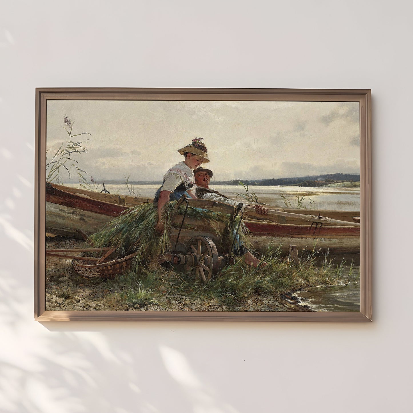 Couple in Love in Boat - Carl Raup , original antique oil figure painting , vintage Printable art instant download , SKU 320CR
