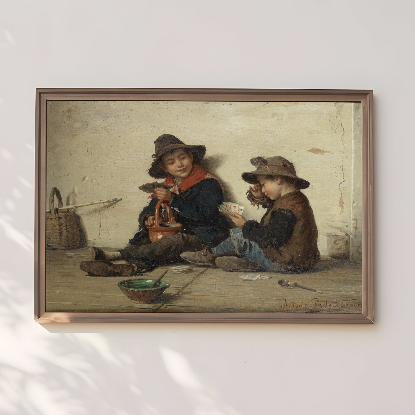 Antonio Paoletti - Bluff playing cards , 19th century original antique figure painting , vintage Printable art instant download , SKU 321AEP