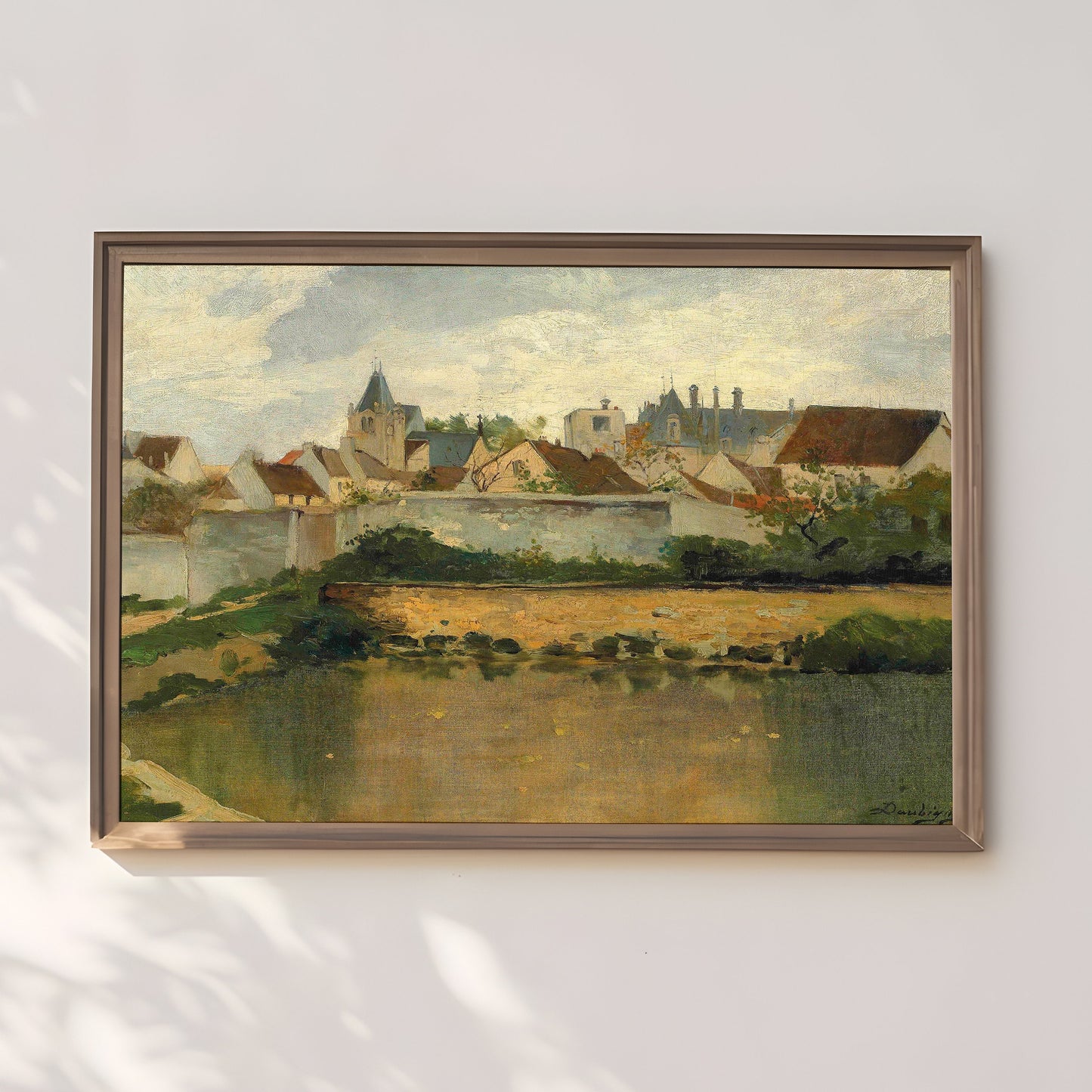 Village - Charles Francois Daubigny, Original vintage painting, Printable fine art instant download, SKU 340CFD