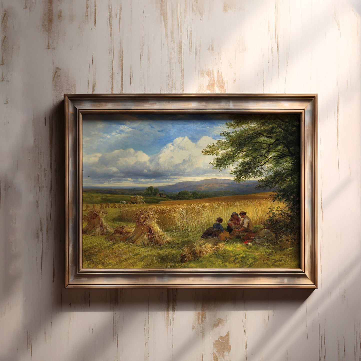 Rustic Landscape , Harvest Rest - George Cole , 19th century Original antique painting , vintage Printable art instant download , SKU 341GC