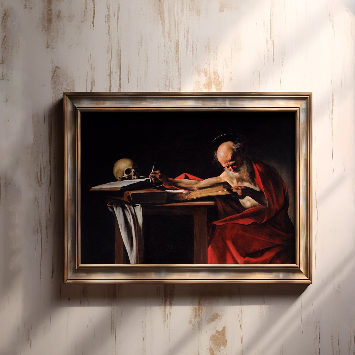 Saint Jerome - Caravaggio, original antique oil painting vintage, Printable art instant download, SKU 272C