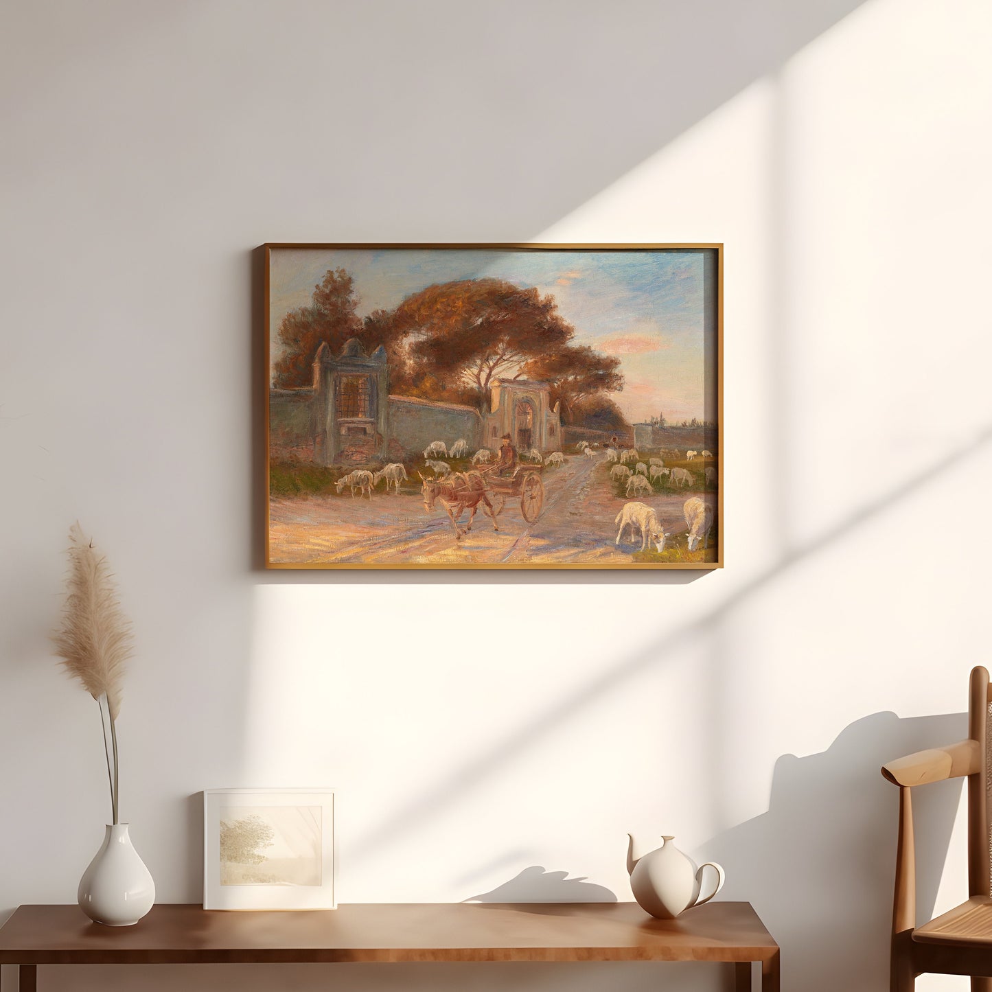 Country landscape, Theodor Philipsen - Grazing Sheep, Original antique painting, vintage Printable art instant download, SKU 274TP