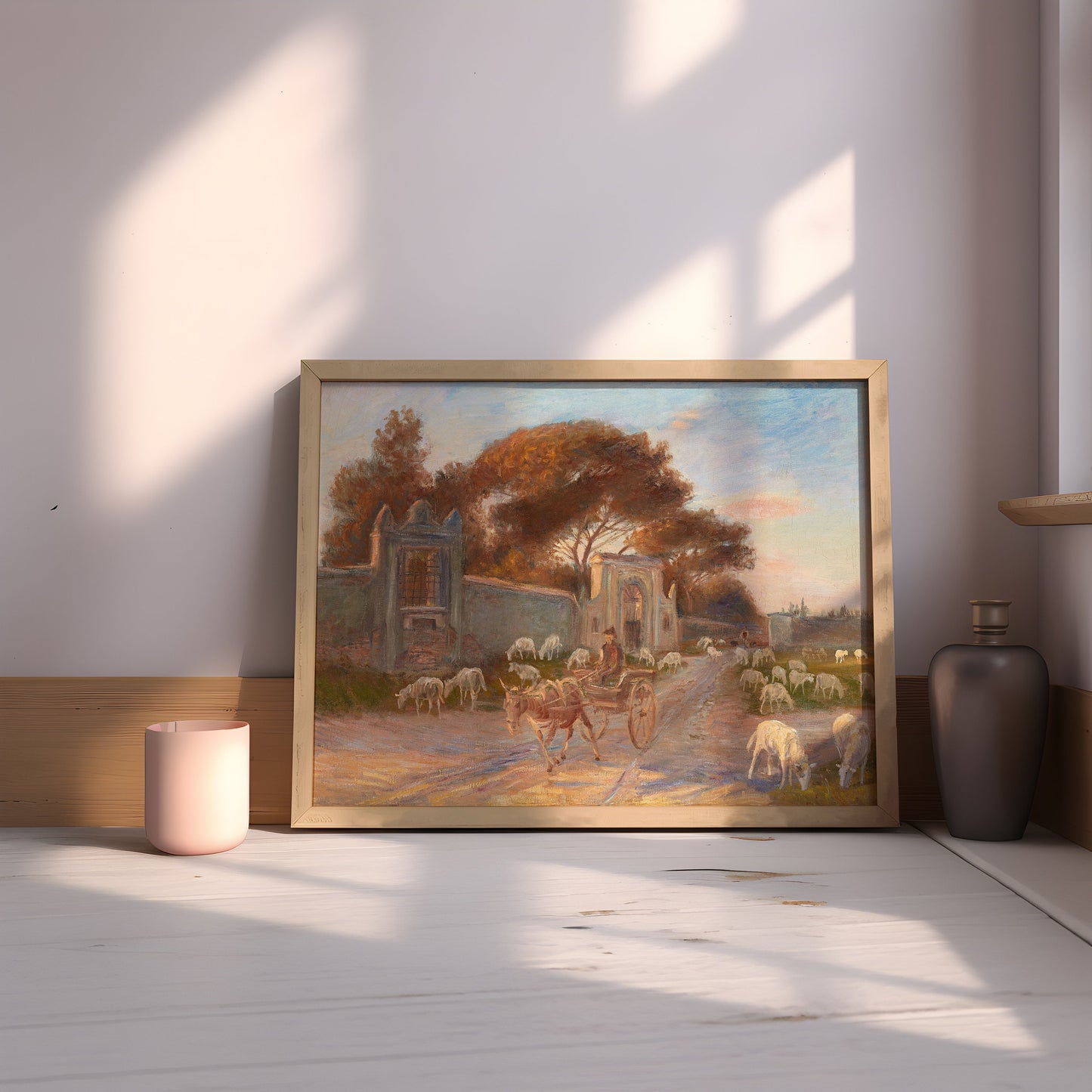 Country landscape, Theodor Philipsen - Grazing Sheep, Original antique painting, vintage Printable art instant download, SKU 274TP