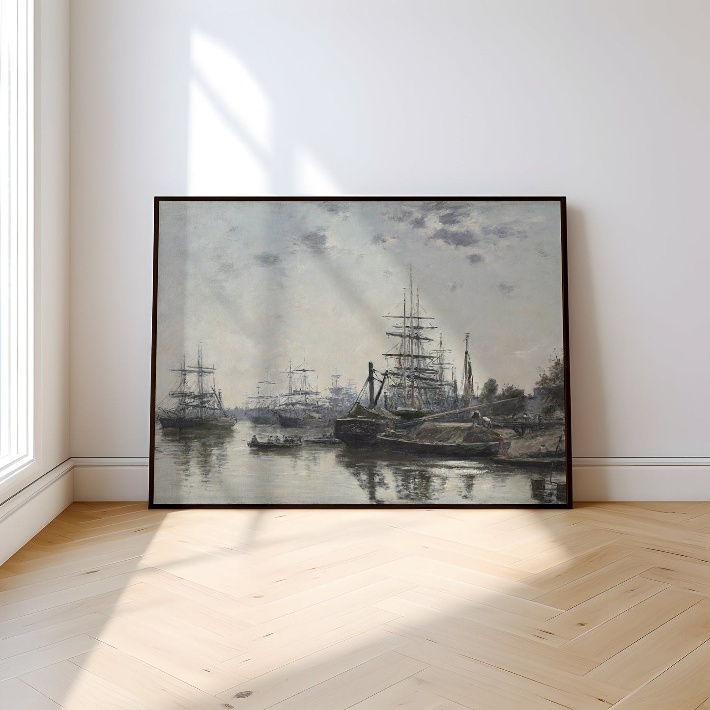 Sailboats in Harbor - Eugene Boudin, Seascape original antique oil painting vintage, Printable art instant download, SKU 279EB