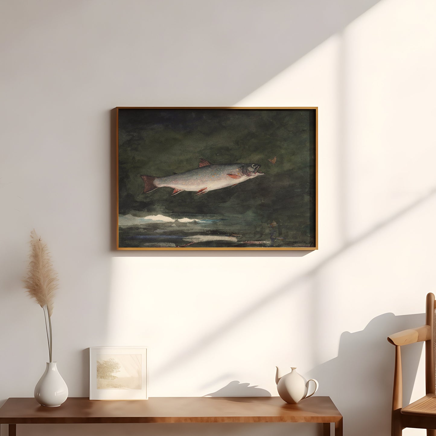 Winslow Homer - Flying Trout , 19th century watercolour original vintage painting , antique Printable art instant download, SKU 282WH