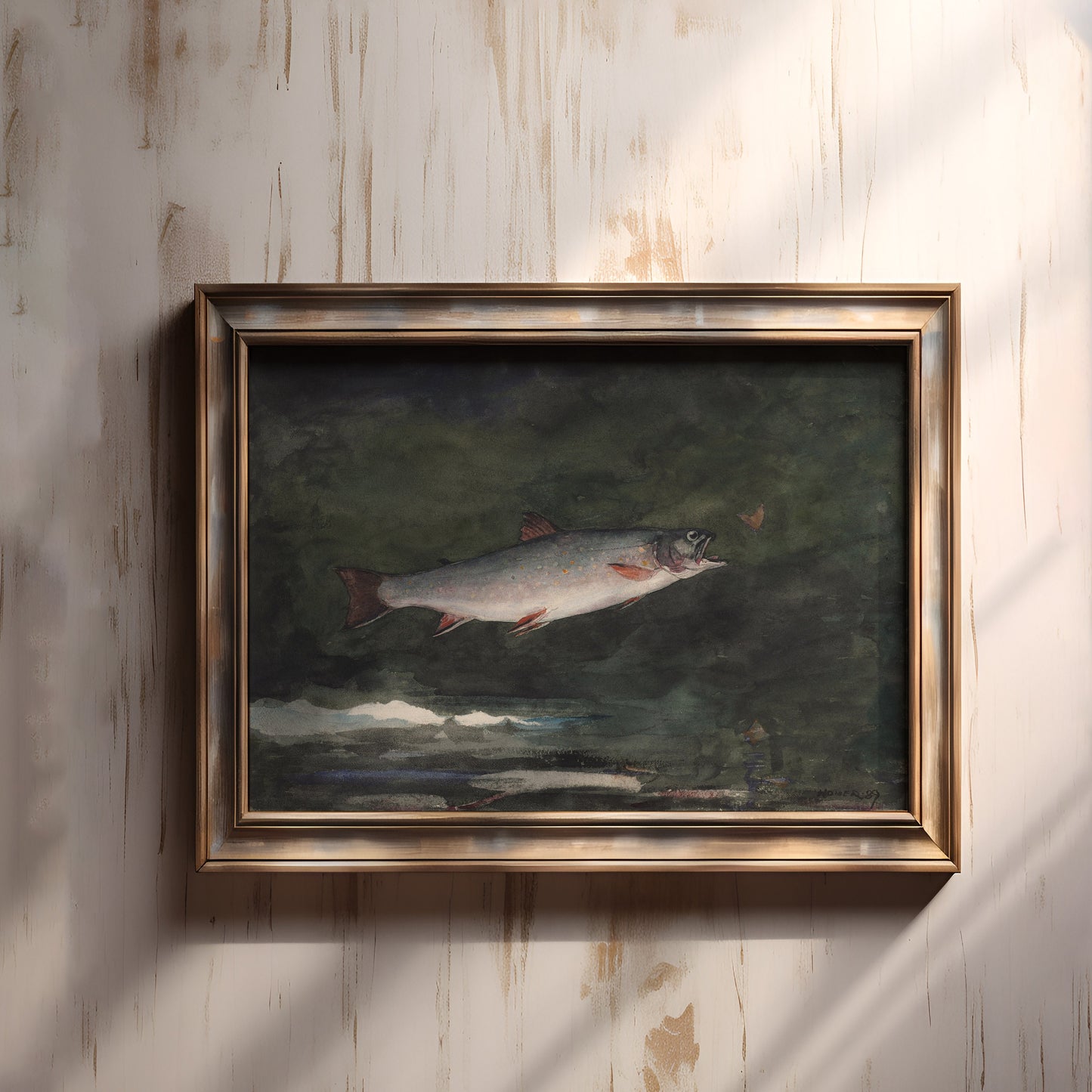 Winslow Homer - Flying Trout , 19th century watercolour original vintage painting , antique Printable art instant download, SKU 282WH