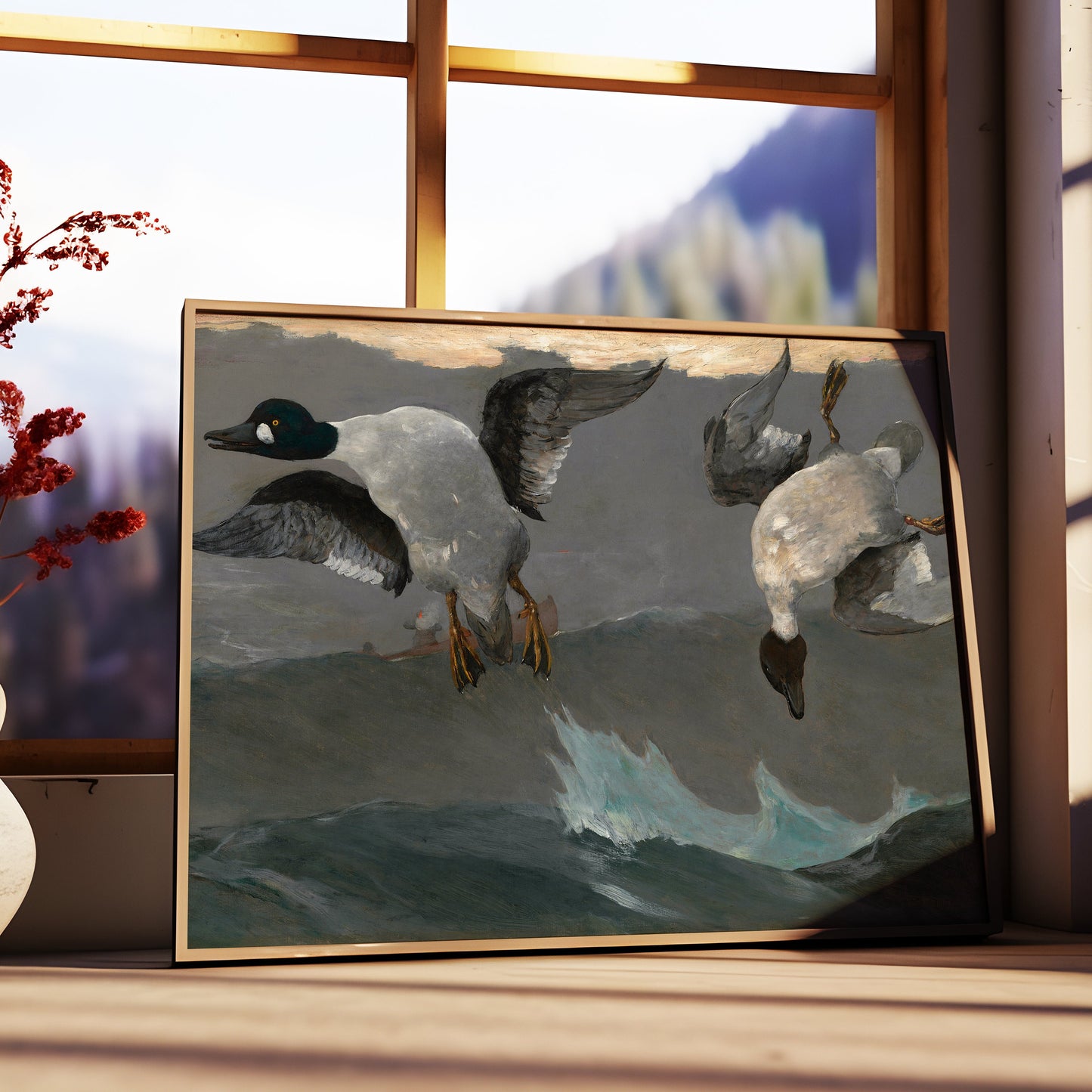 Winslow Homer - Ducks Goldeneye, 19th century, watercolour original vintage painting, antique Printable art instant download, SKU 283WH