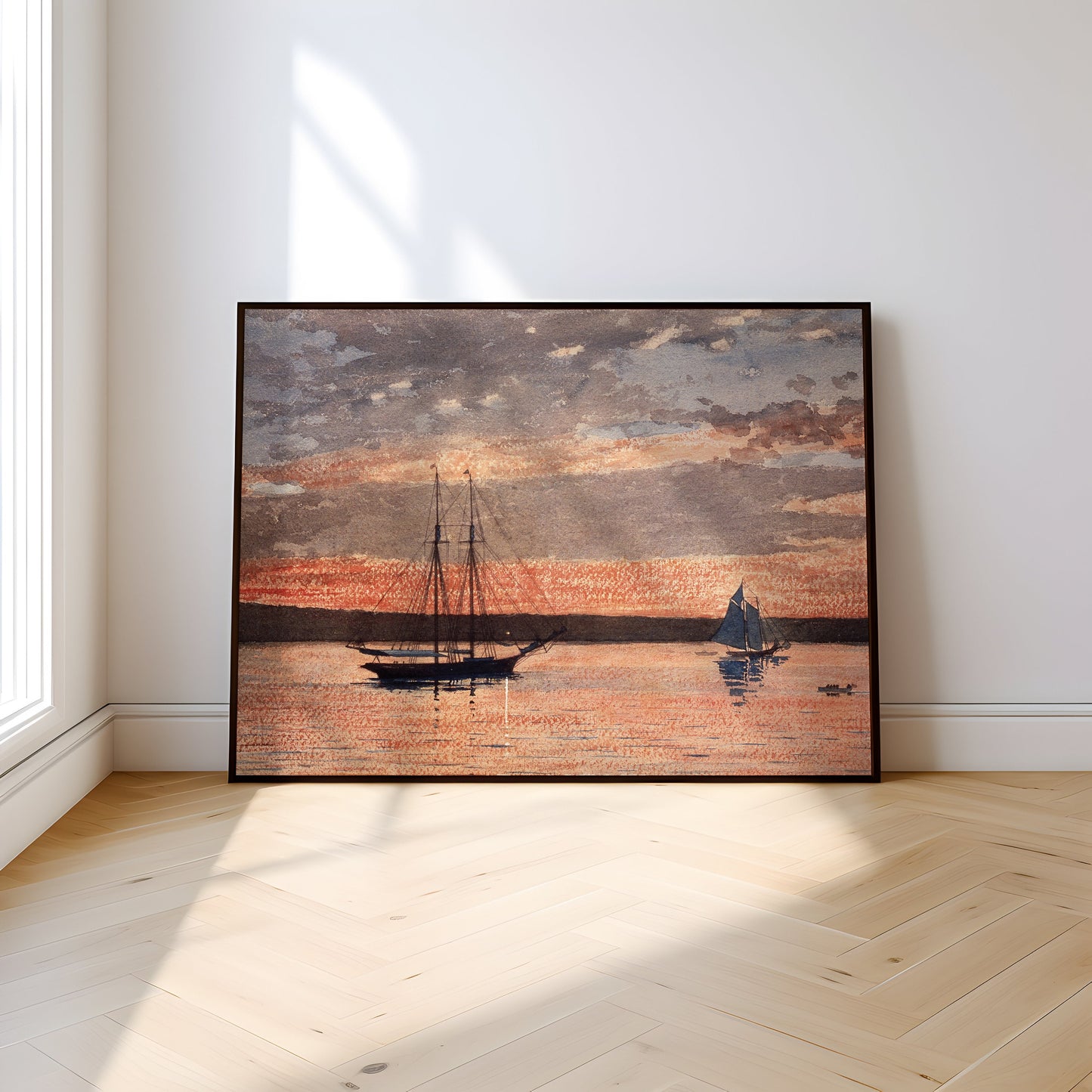 Winslow Homer - Sailboats at Sunset, 19th century, Seascape original vintage watercolour painting, Printable art instant download, SKU 284WH
