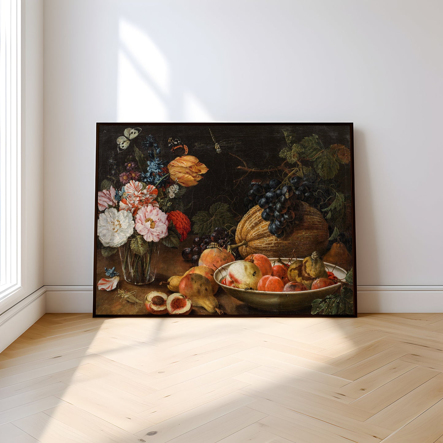 Johann Amandus Winck - Fruit still Life, flowers and insects, original antique fine art vintage, Printable art instant download, SKU 297JAW