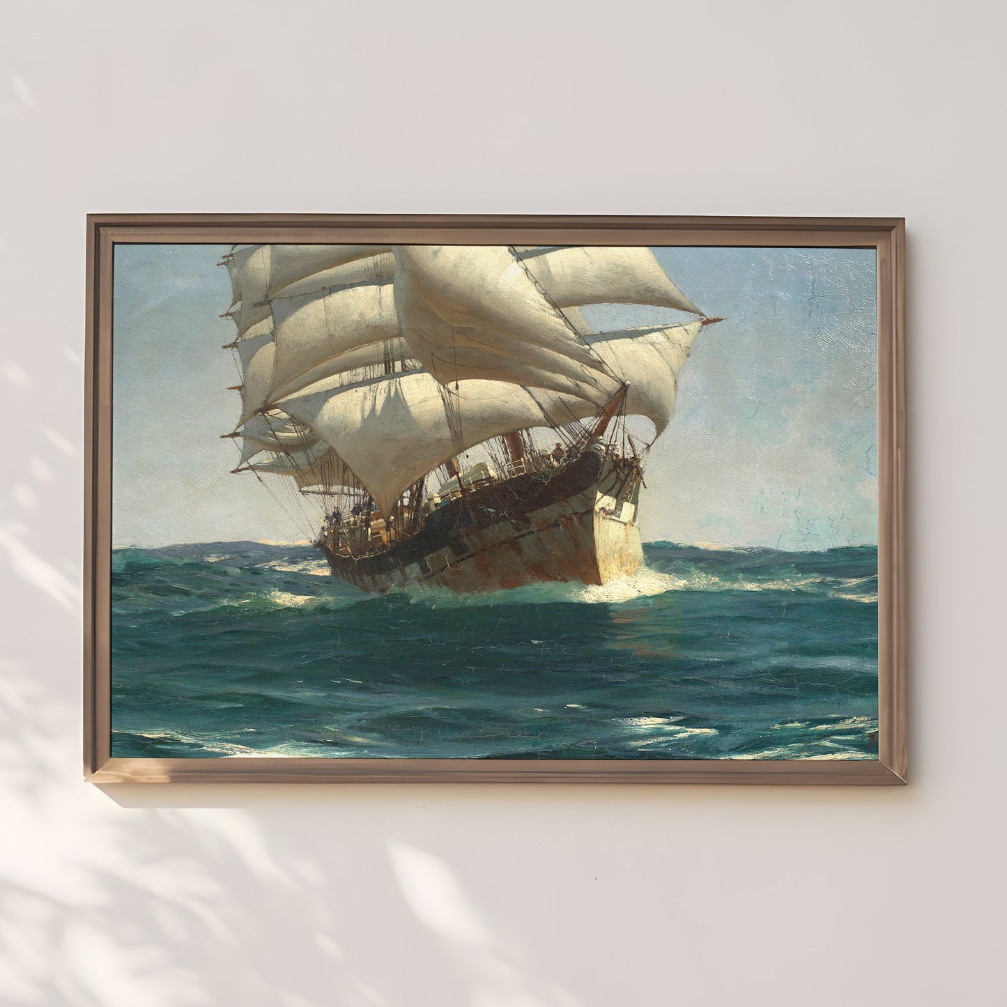 Thomas Somerscales - Clipper, Seascape original antique oil painting vintage, Printable art instant download, SKU 383TS