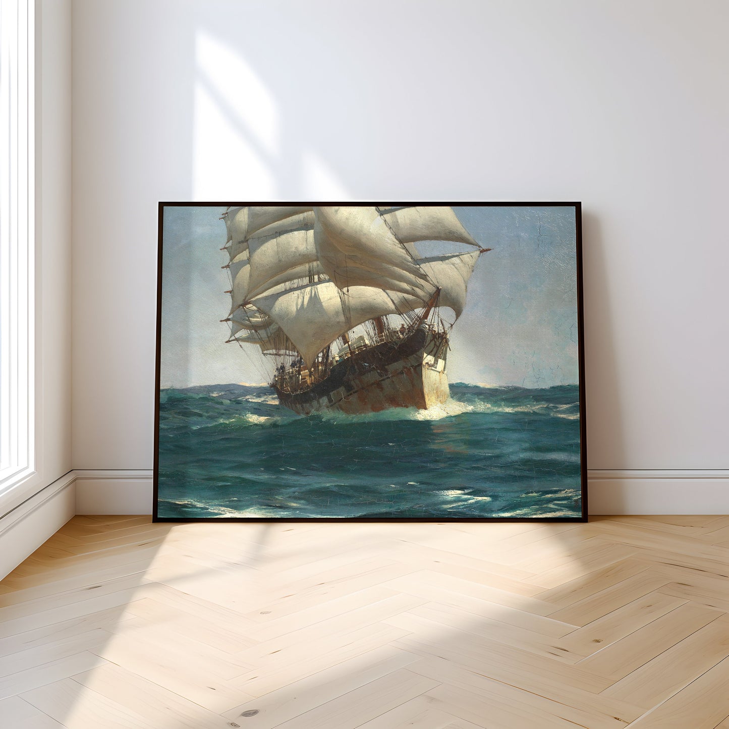 Thomas Somerscales - Clipper, Seascape original antique oil painting vintage, Printable art instant download, SKU 383TS