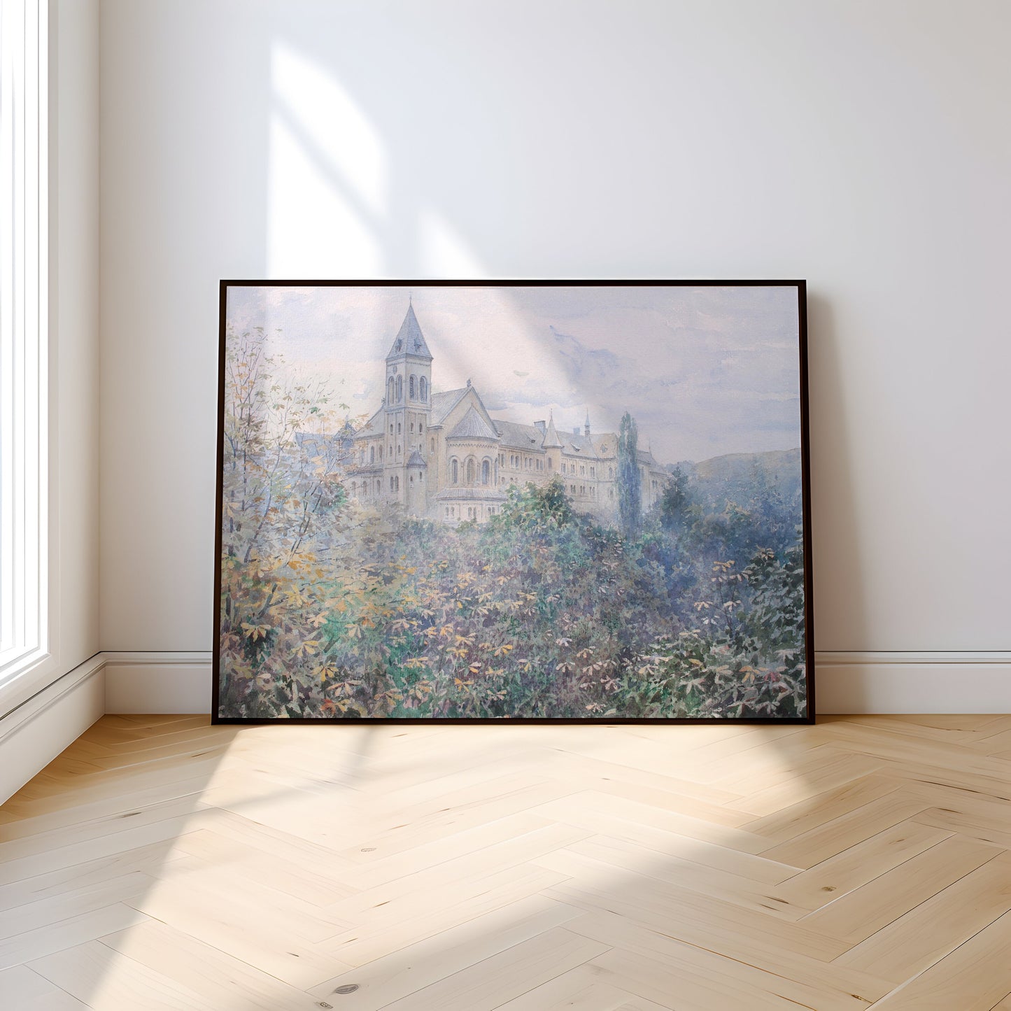 Václav Jansa - Castle view, 19th century, watercolour original vintage painting, antique Printable art instant download, SKU 385VJ