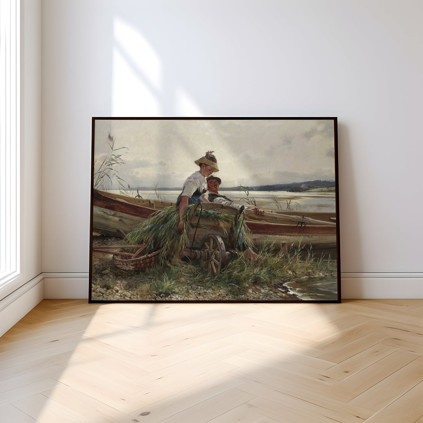 Couple in Love in Boat - Carl Raup , original antique oil figure painting , vintage Printable art instant download , SKU 320CR